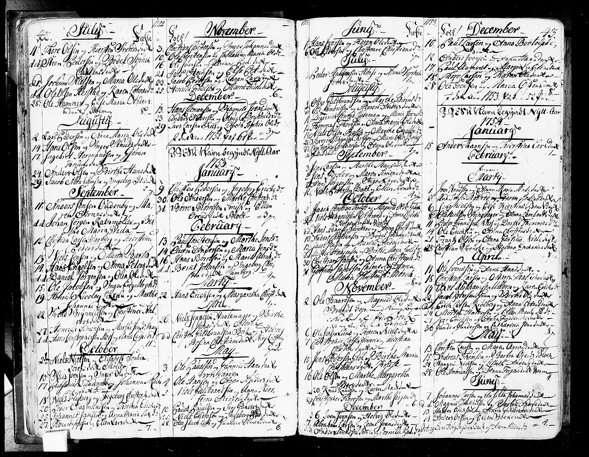 Oslo domkirke Kirkebøker, AV/SAO-A-10752/F/Fa/L0004: Parish register (official) no. 4, 1743-1786, p. 42-43