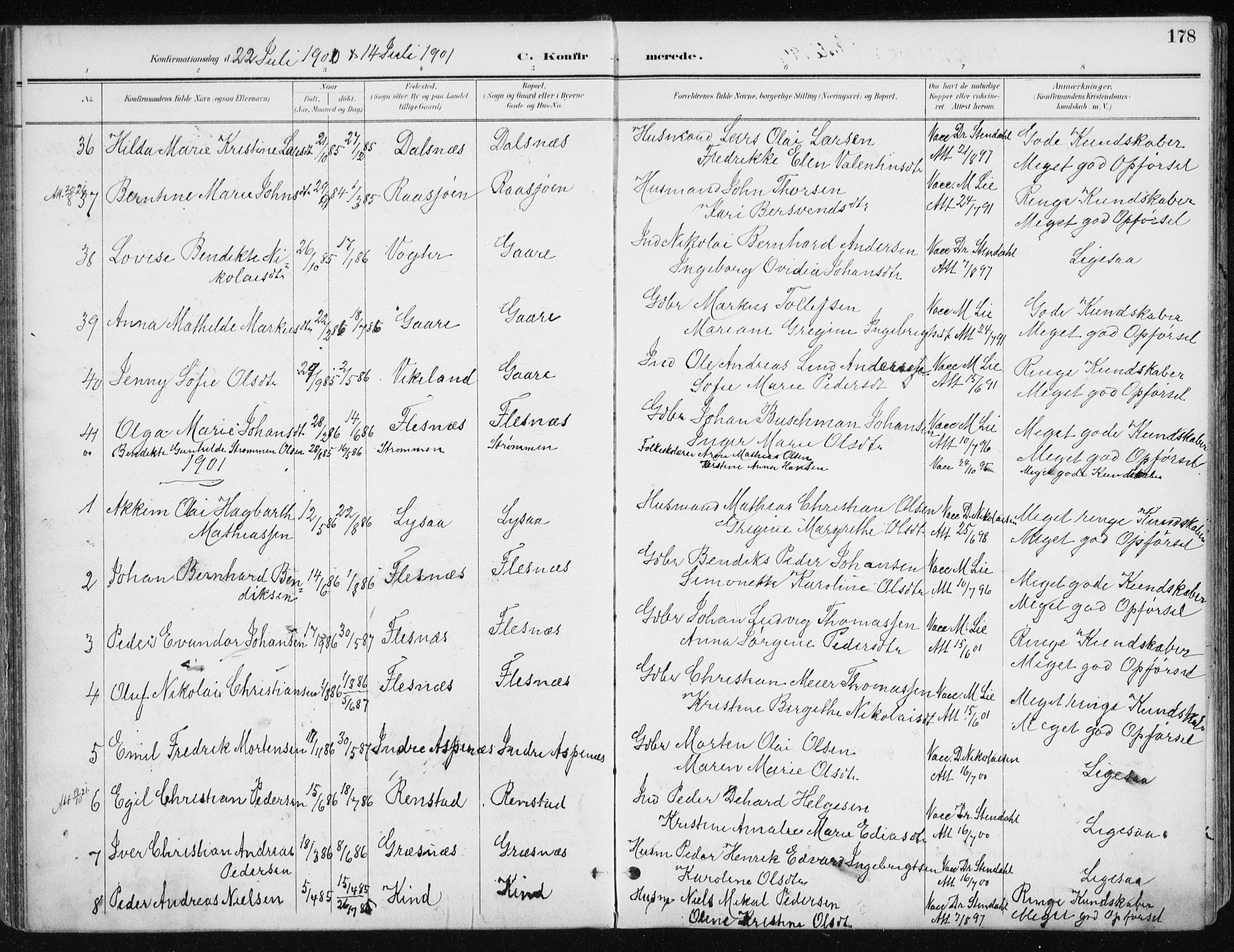 Kvæfjord sokneprestkontor, SATØ/S-1323/G/Ga/Gaa/L0006kirke: Parish register (official) no. 6, 1895-1914, p. 178