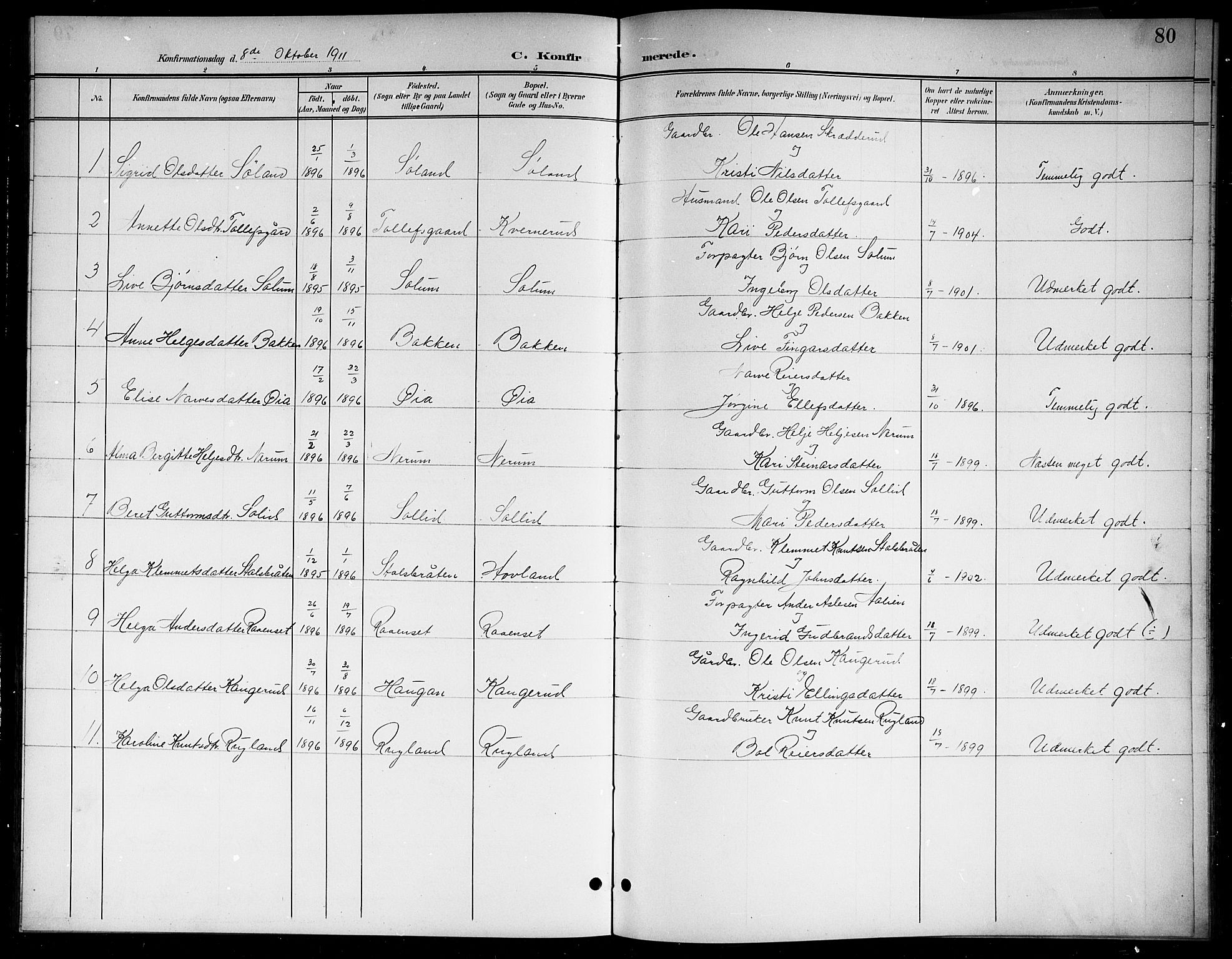 Sigdal kirkebøker, SAKO/A-245/G/Gb/L0003: Parish register (copy) no. II 3, 1901-1916, p. 80