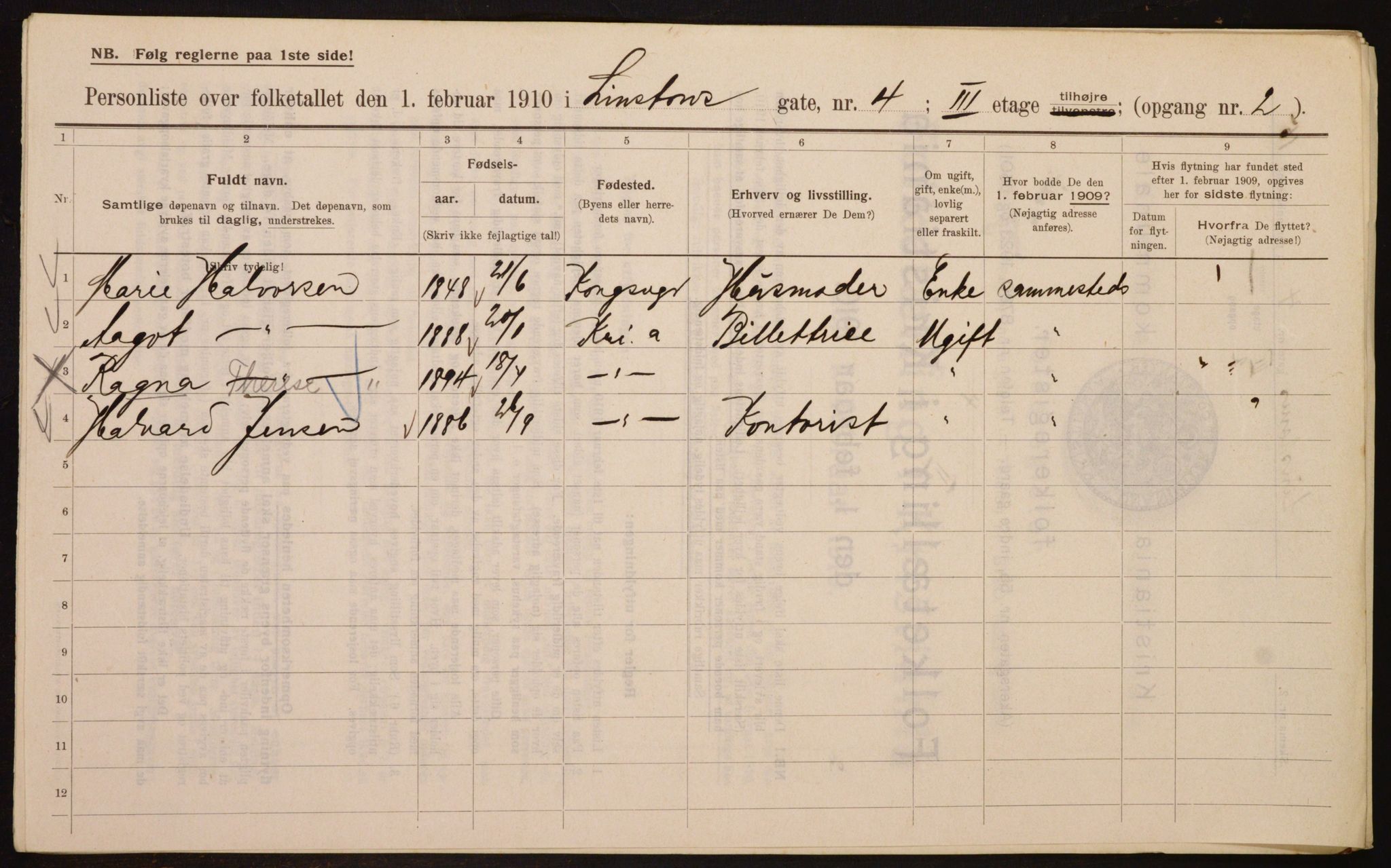 OBA, Municipal Census 1910 for Kristiania, 1910, p. 55747