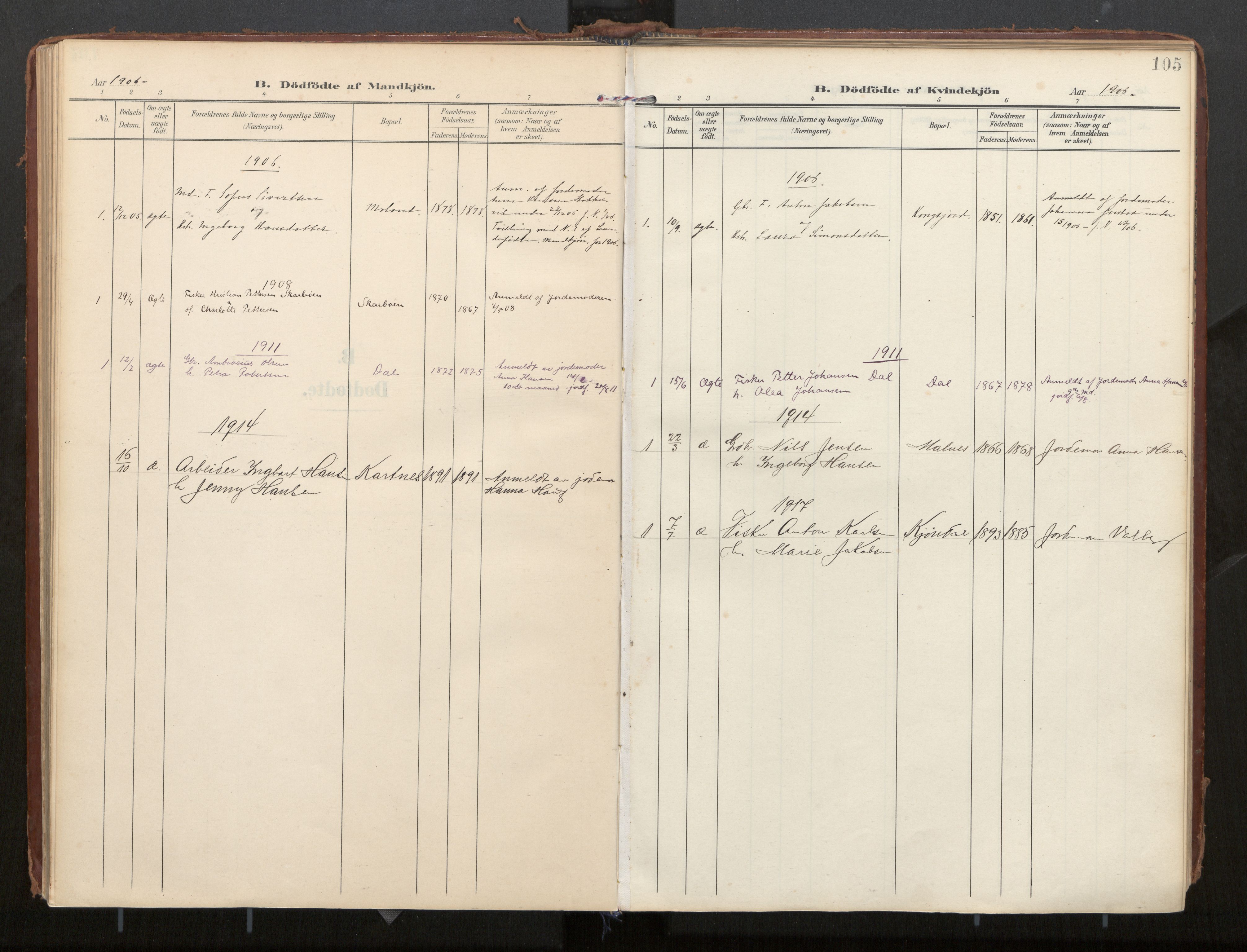 Ministerialprotokoller, klokkerbøker og fødselsregistre - Nordland, SAT/A-1459/884/L1194: Parish register (official) no. 884A02, 1906-1937, p. 105