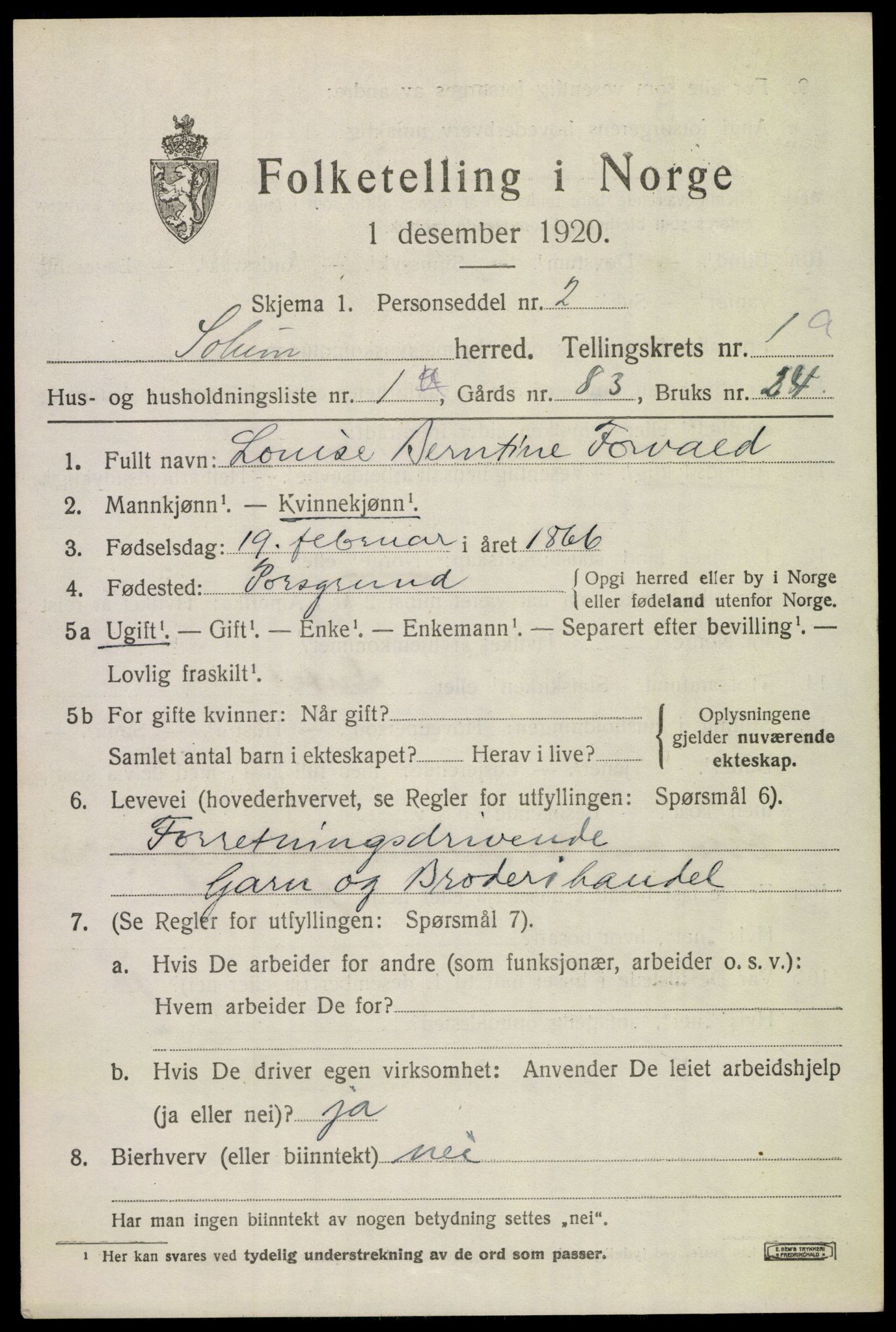 SAKO, 1920 census for Solum, 1920, p. 6322