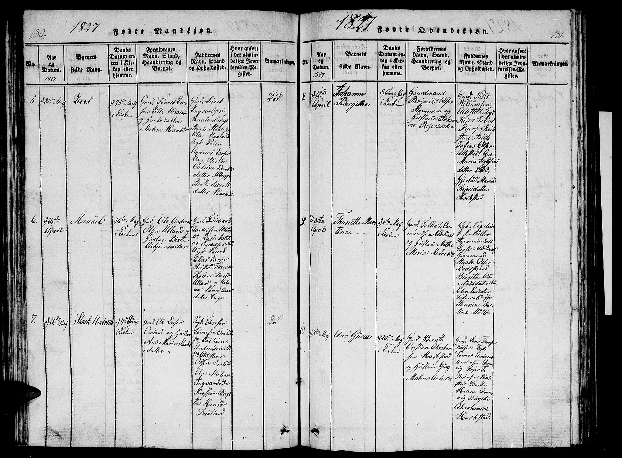 Flekkefjord sokneprestkontor, AV/SAK-1111-0012/F/Fb/Fbb/L0001: Parish register (copy) no. B 1, 1815-1830, p. 130-131