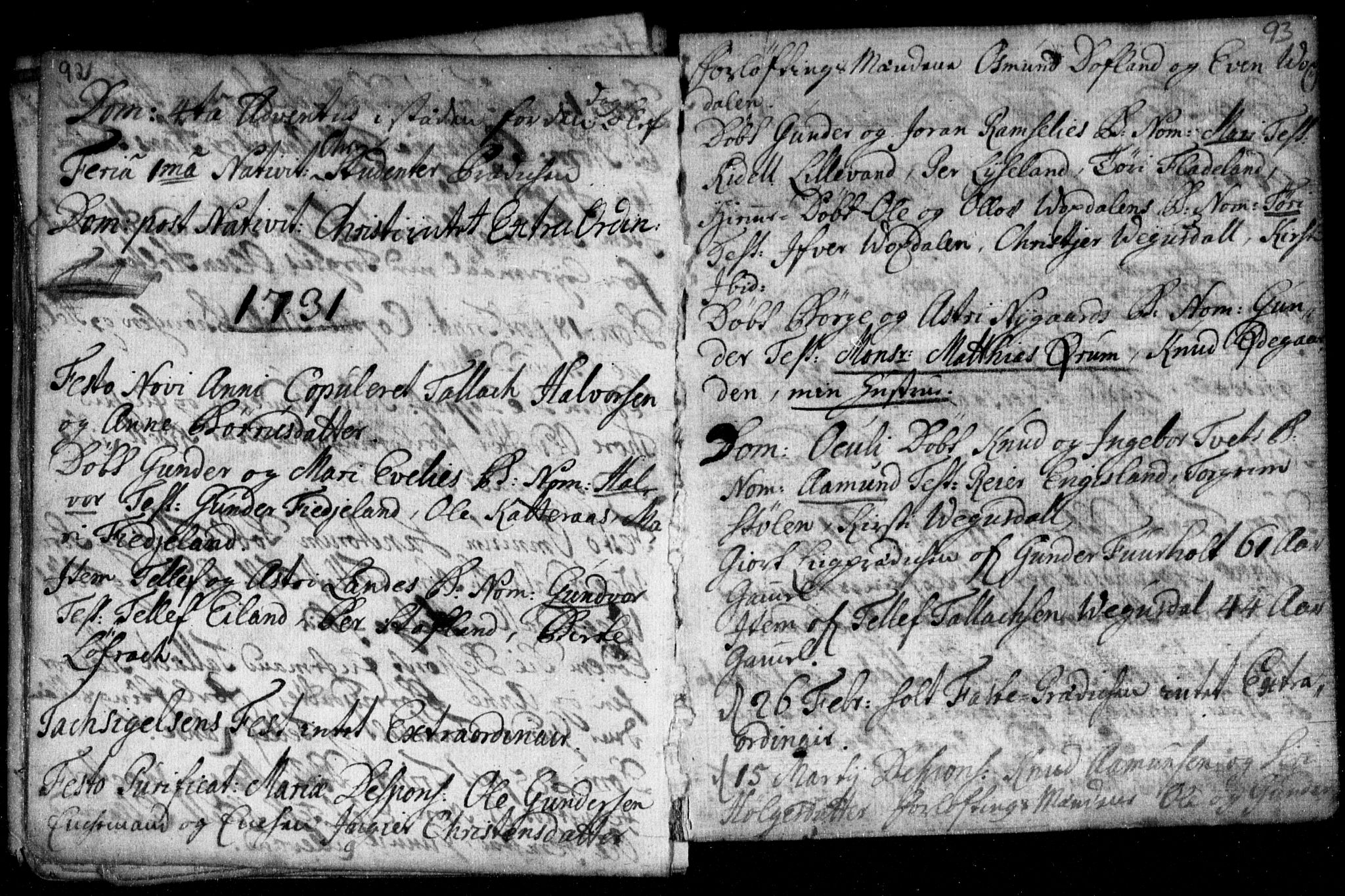 Herefoss sokneprestkontor, AV/SAK-1111-0019/F/Fa/Fab/L0001: Parish register (official) no. A 1, 1704-1779, p. 92-93