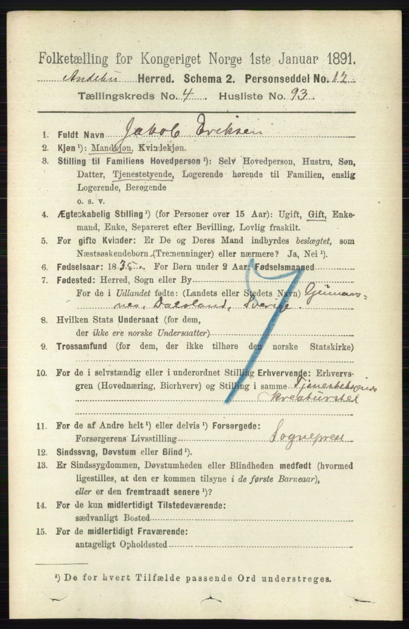 RA, 1891 census for 0719 Andebu, 1891, p. 2571