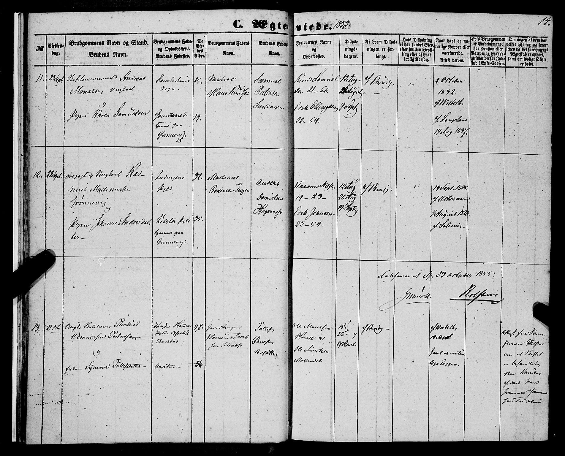 St. Jørgens hospital og Årstad sokneprestembete, AV/SAB-A-99934: Parish register (official) no. A 9, 1853-1878, p. 14