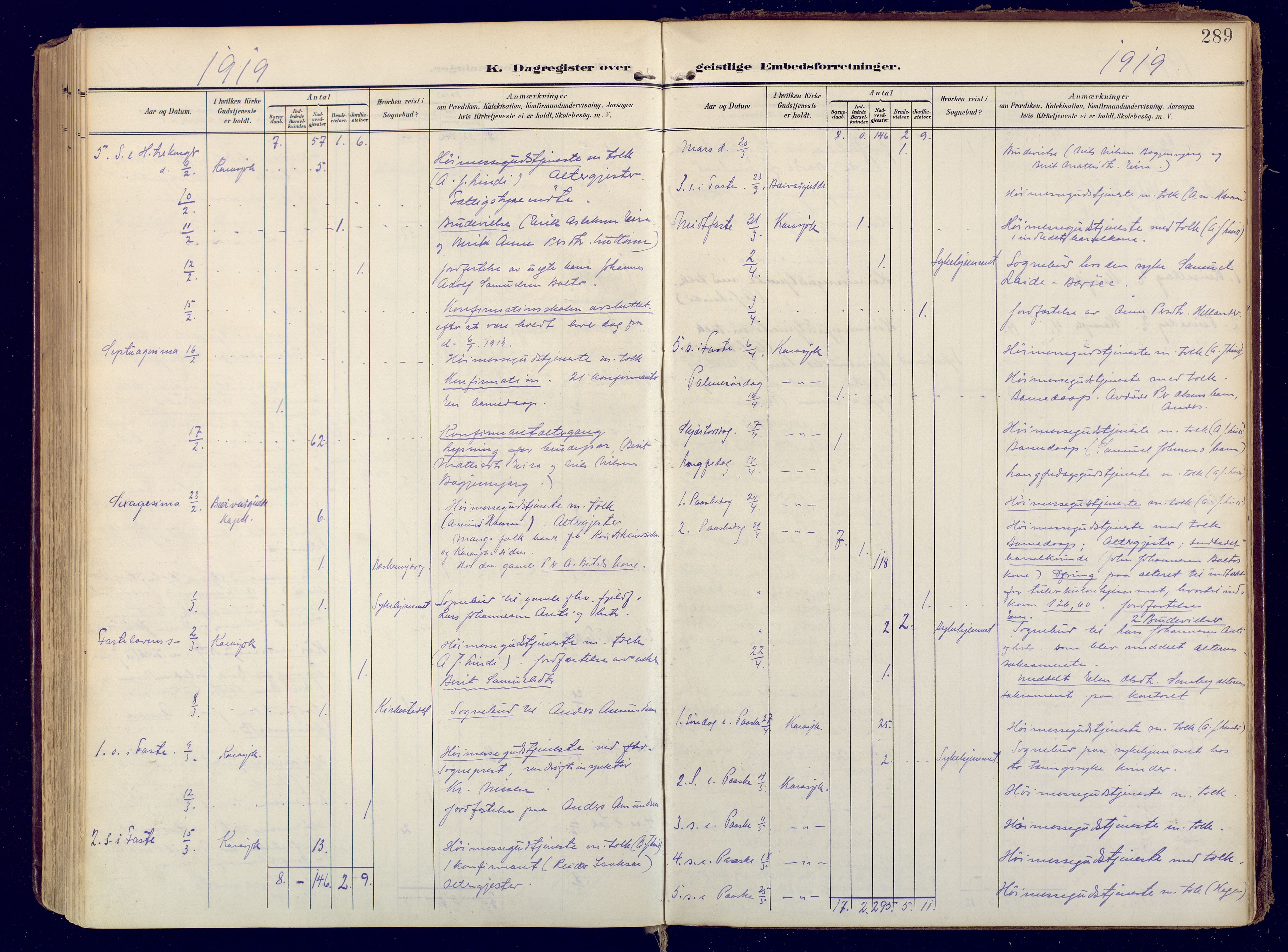 Karasjok sokneprestkontor, SATØ/S-1352/H/Ha: Parish register (official) no. 3, 1907-1926, p. 289