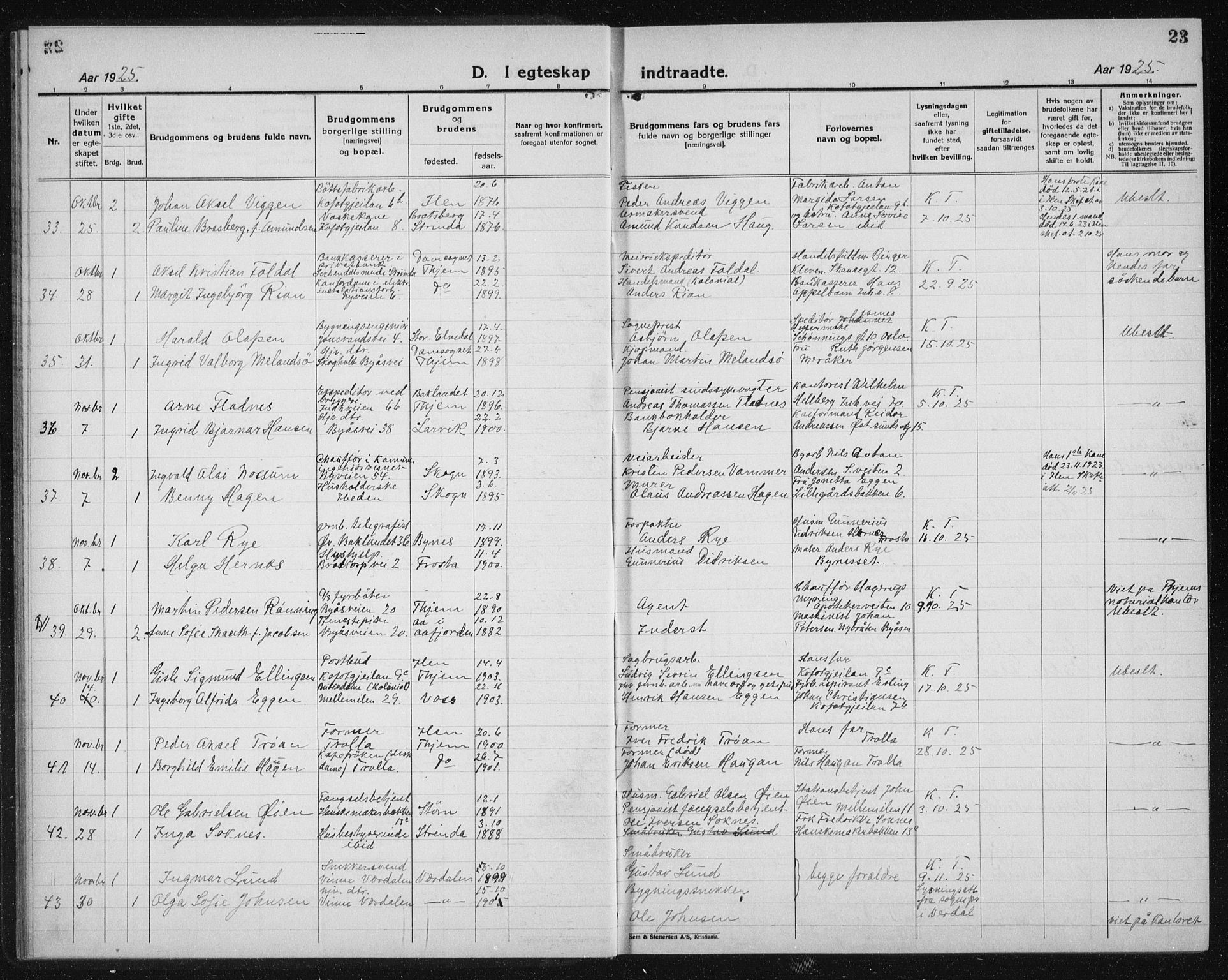 Ministerialprotokoller, klokkerbøker og fødselsregistre - Sør-Trøndelag, SAT/A-1456/603/L0176: Parish register (copy) no. 603C04, 1923-1941, p. 23