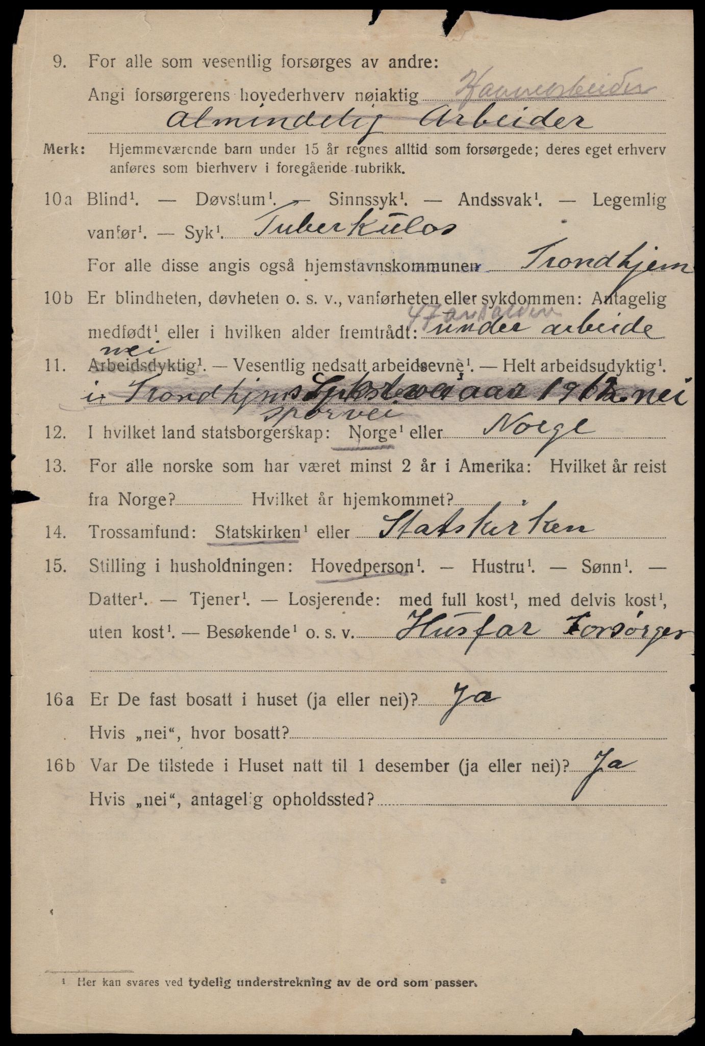 SAT, 1920 census for Trondheim, 1920, p. 143777