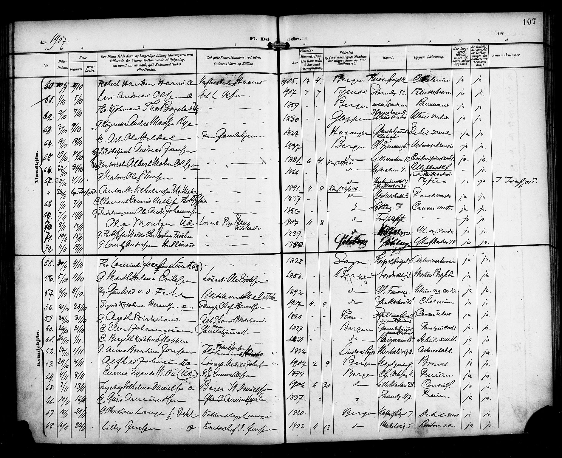 Nykirken Sokneprestembete, AV/SAB-A-77101/H/Haa/L0045: Parish register (official) no. E 5, 1899-1917, p. 107