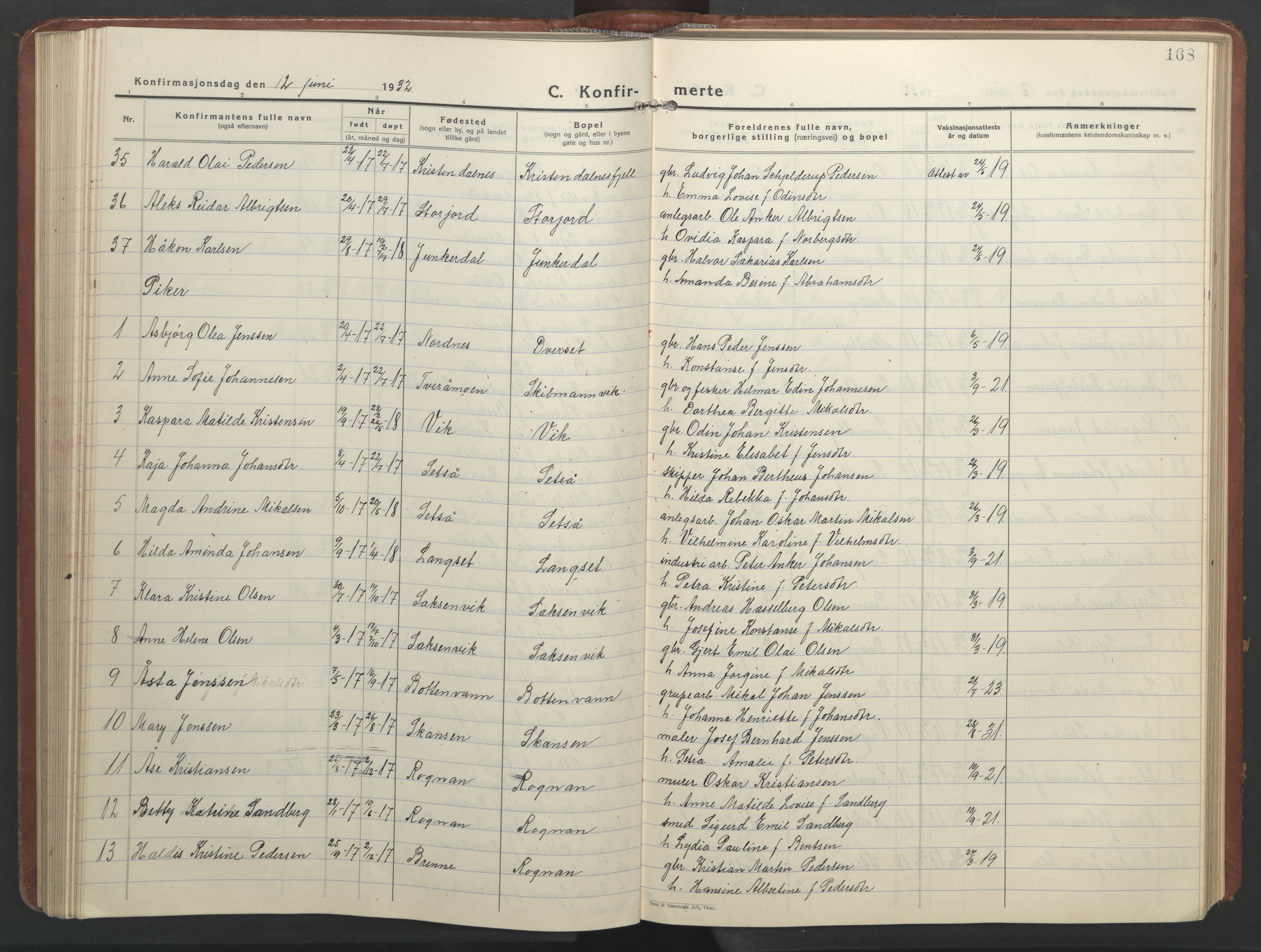Ministerialprotokoller, klokkerbøker og fødselsregistre - Nordland, SAT/A-1459/847/L0680: Parish register (copy) no. 847C08, 1930-1947, p. 168