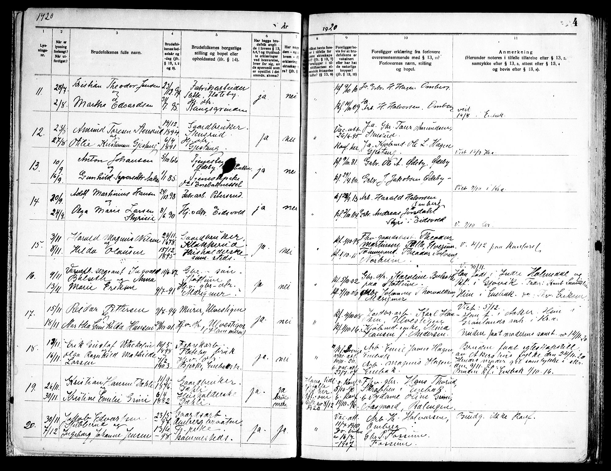 Enebakk prestekontor Kirkebøker, SAO/A-10171c/H/Ha/L0001: Banns register no. 1, 1919-1958, p. 4