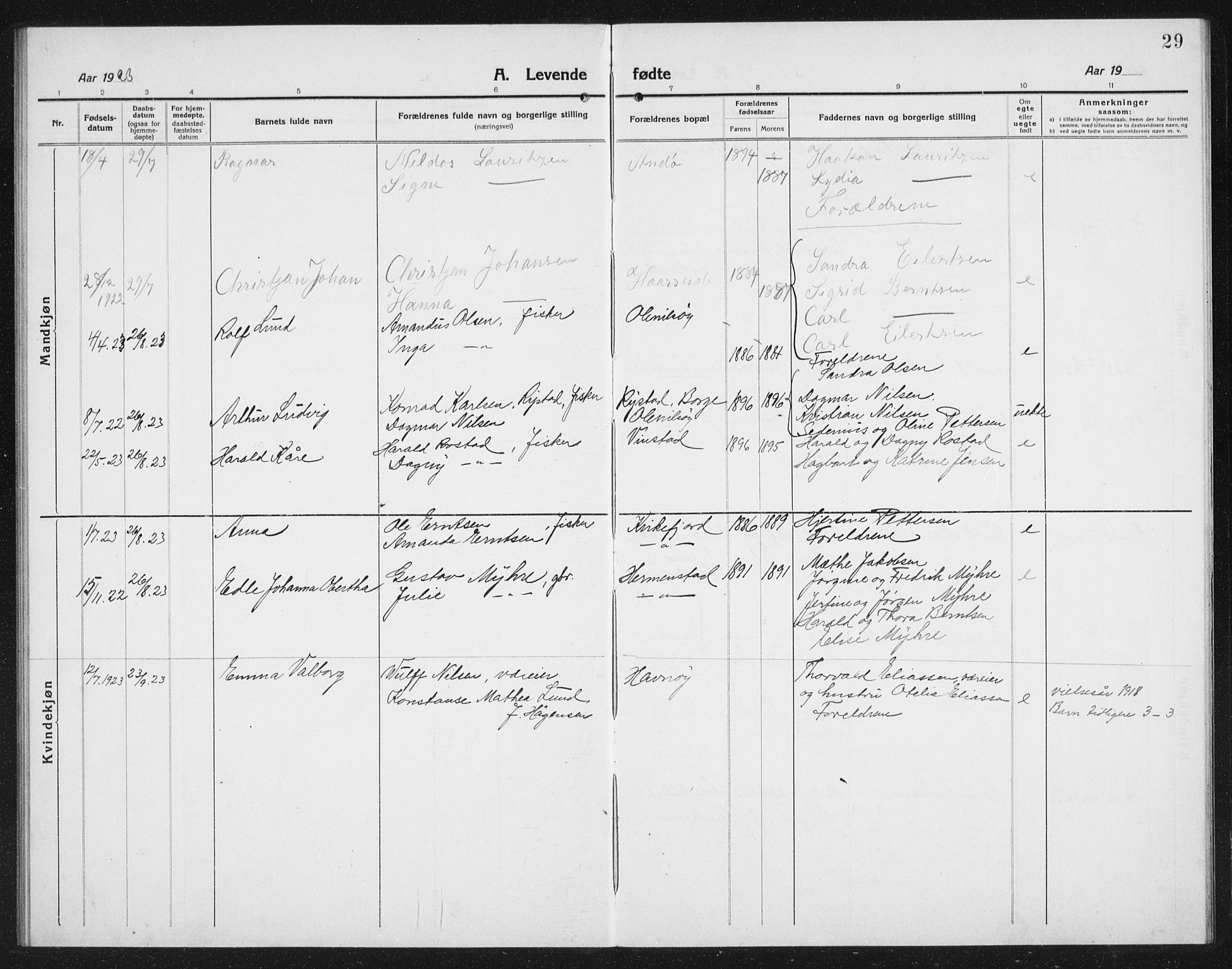 Ministerialprotokoller, klokkerbøker og fødselsregistre - Nordland, AV/SAT-A-1459/887/L1229: Parish register (copy) no. 887C01, 1916-1935, p. 29