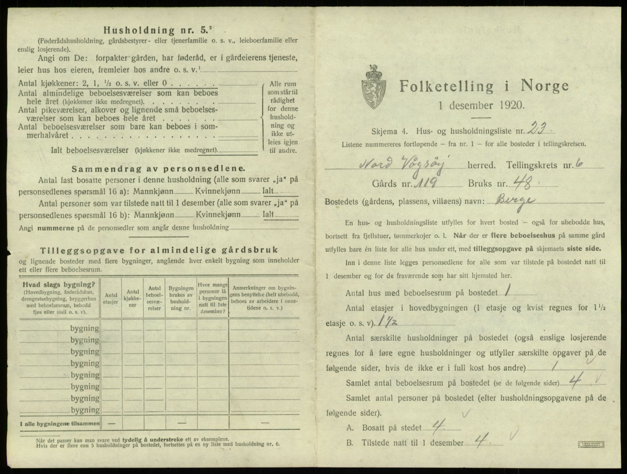 SAB, 1920 census for Nord-Vågsøy, 1920, p. 343