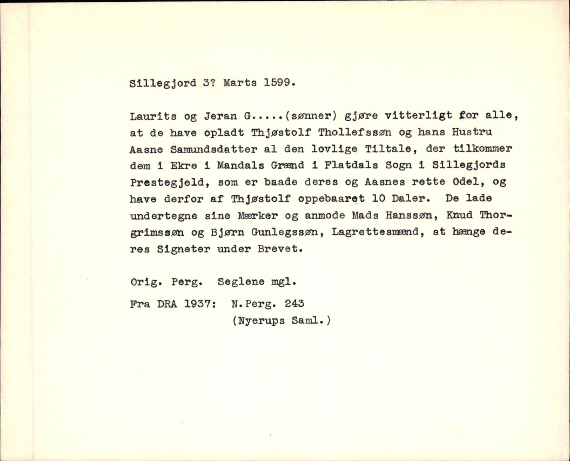 Riksarkivets diplomsamling, AV/RA-EA-5965/F35/F35f/L0003: Regestsedler: Diplomer fra DRA 1937 og 1996, p. 543