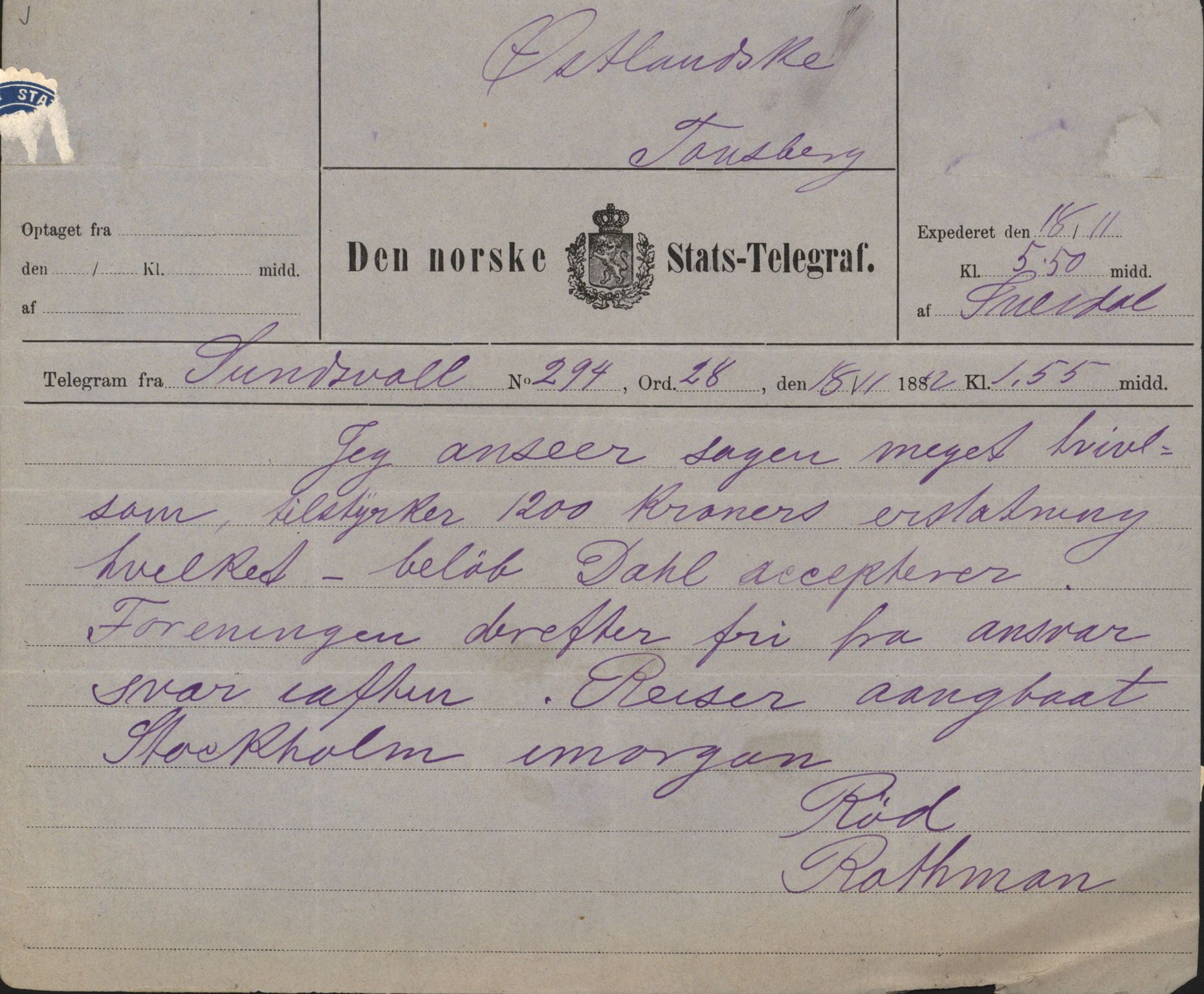 Pa 63 - Østlandske skibsassuranceforening, VEMU/A-1079/G/Ga/L0014/0009: Havaridokumenter / Peter, Olinda, Prinds Chr. August, Poseidon, 1882, p. 53