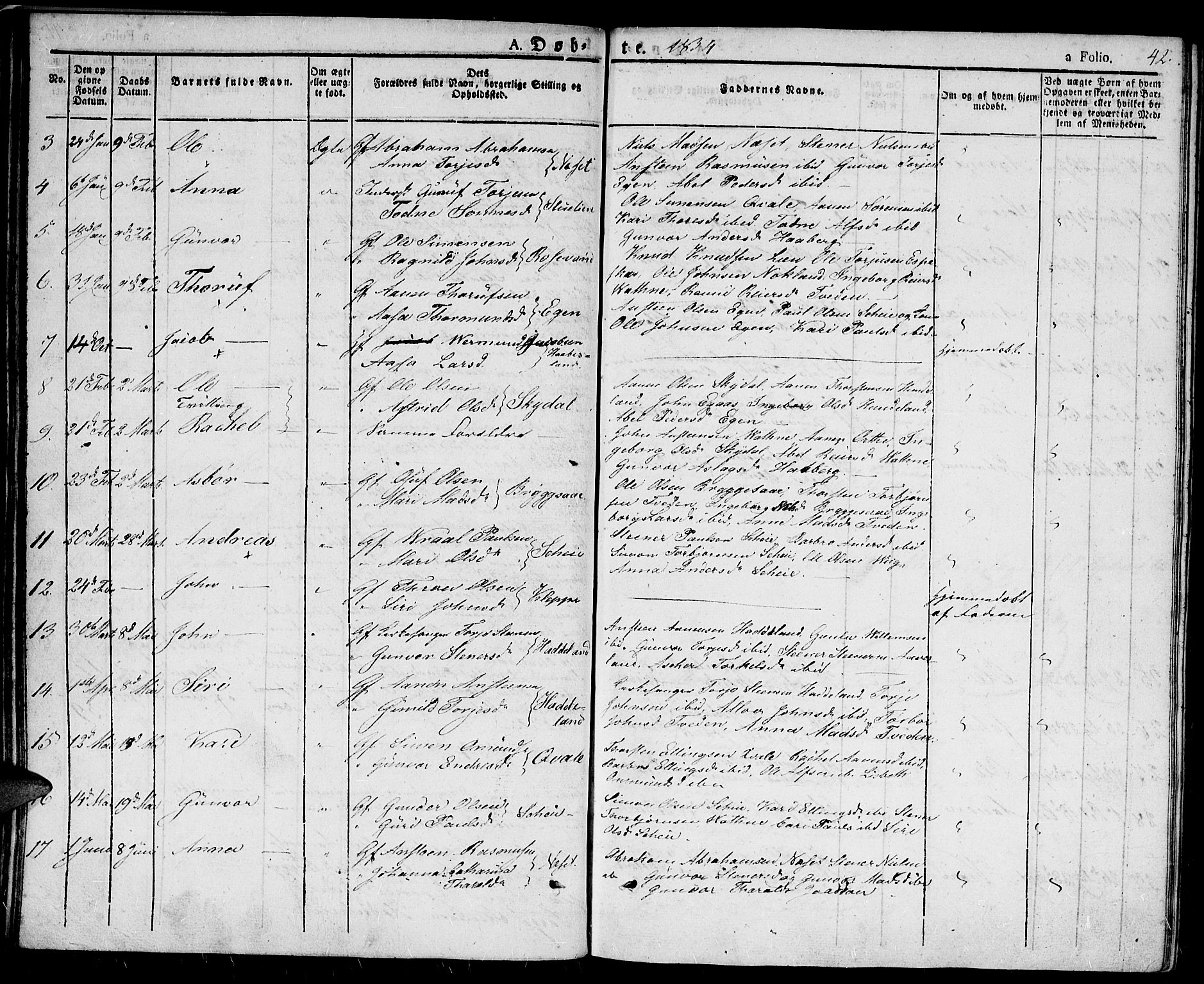 Hægebostad sokneprestkontor, SAK/1111-0024/F/Fa/Fab/L0001: Parish register (official) no. A 1, 1823-1867, p. 42