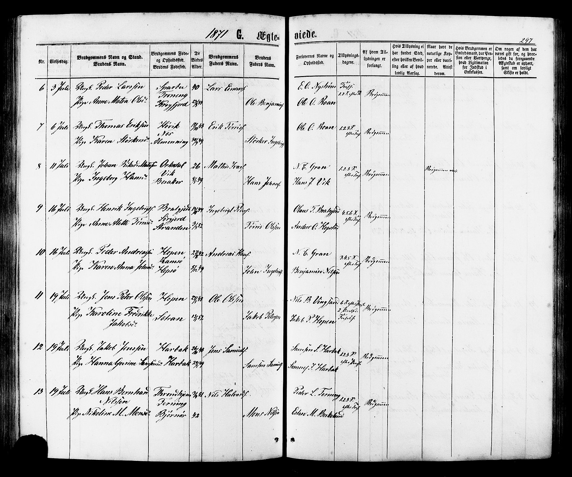 Ministerialprotokoller, klokkerbøker og fødselsregistre - Sør-Trøndelag, SAT/A-1456/657/L0706: Parish register (official) no. 657A07, 1867-1878, p. 297