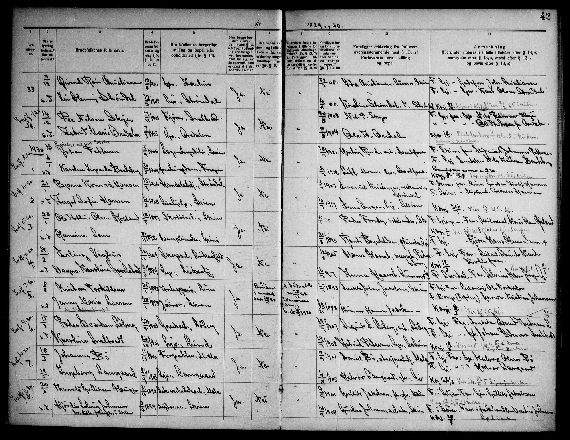 Gjerpen kirkebøker, SAKO/A-265/H/Ha/L0003: Banns register no. I 3, 1919-1946, p. 42