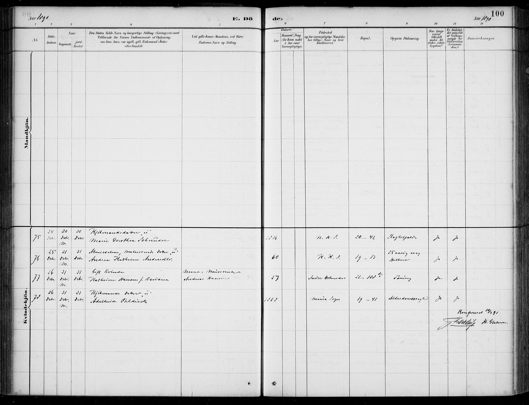 Korskirken sokneprestembete, AV/SAB-A-76101/H/Hab: Parish register (copy) no. E 4, 1884-1910, p. 100