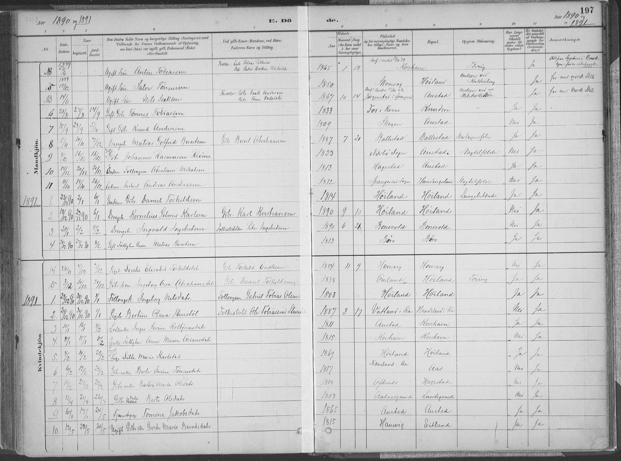 Lyngdal sokneprestkontor, AV/SAK-1111-0029/F/Fa/Faa/L0004: Parish register (official) no. A 4, 1883-1904, p. 197