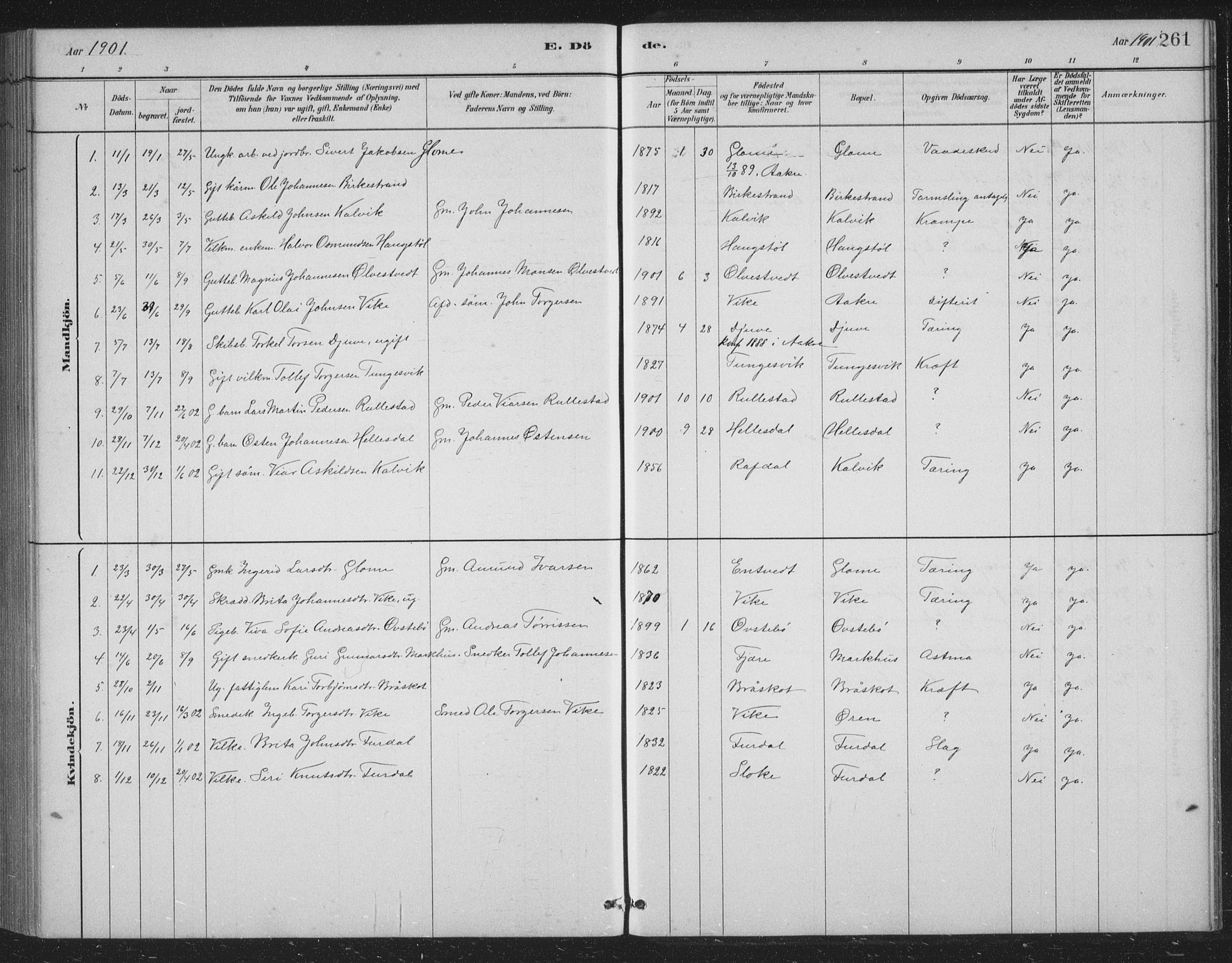 Skånevik sokneprestembete, AV/SAB-A-77801/H/Hab: Parish register (copy) no. B 2, 1881-1920, p. 261