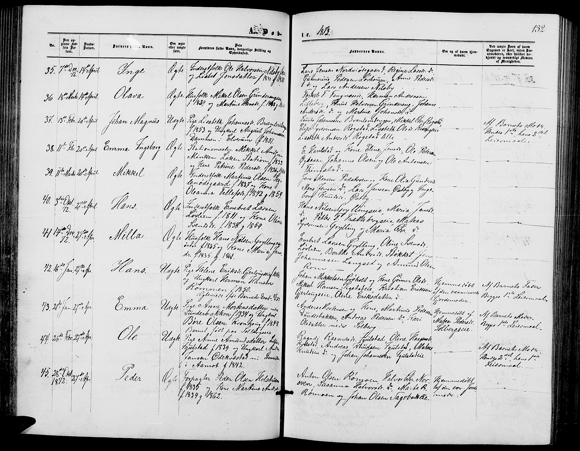 Løten prestekontor, SAH/PREST-022/L/La/L0004: Parish register (copy) no. 4, 1863-1877, p. 132