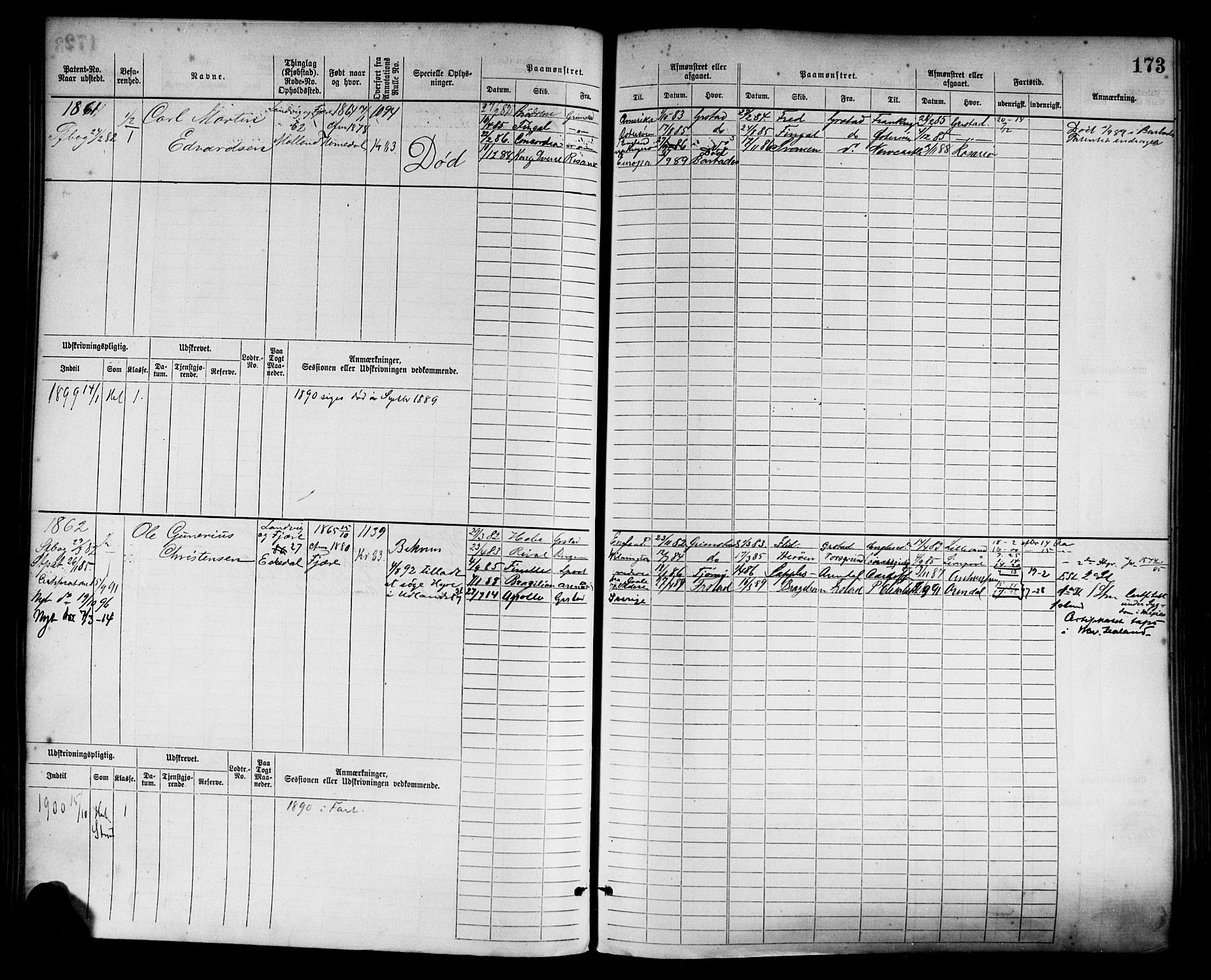 Grimstad mønstringskrets, AV/SAK-2031-0013/F/Fb/L0003: Hovedrulle nr 1517-2276, F-6, 1877-1888, p. 181