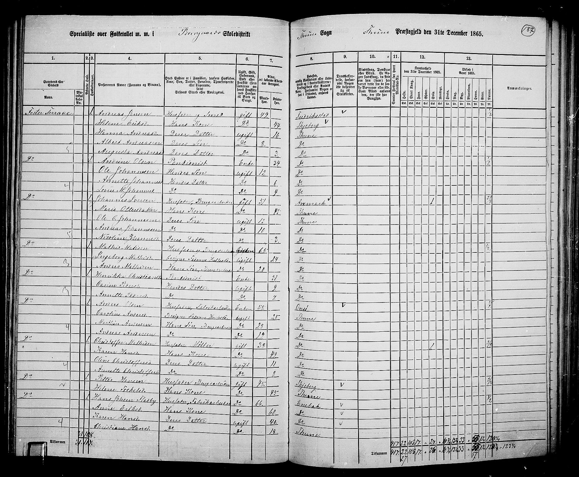 RA, 1865 census for Tune, 1865, p. 172