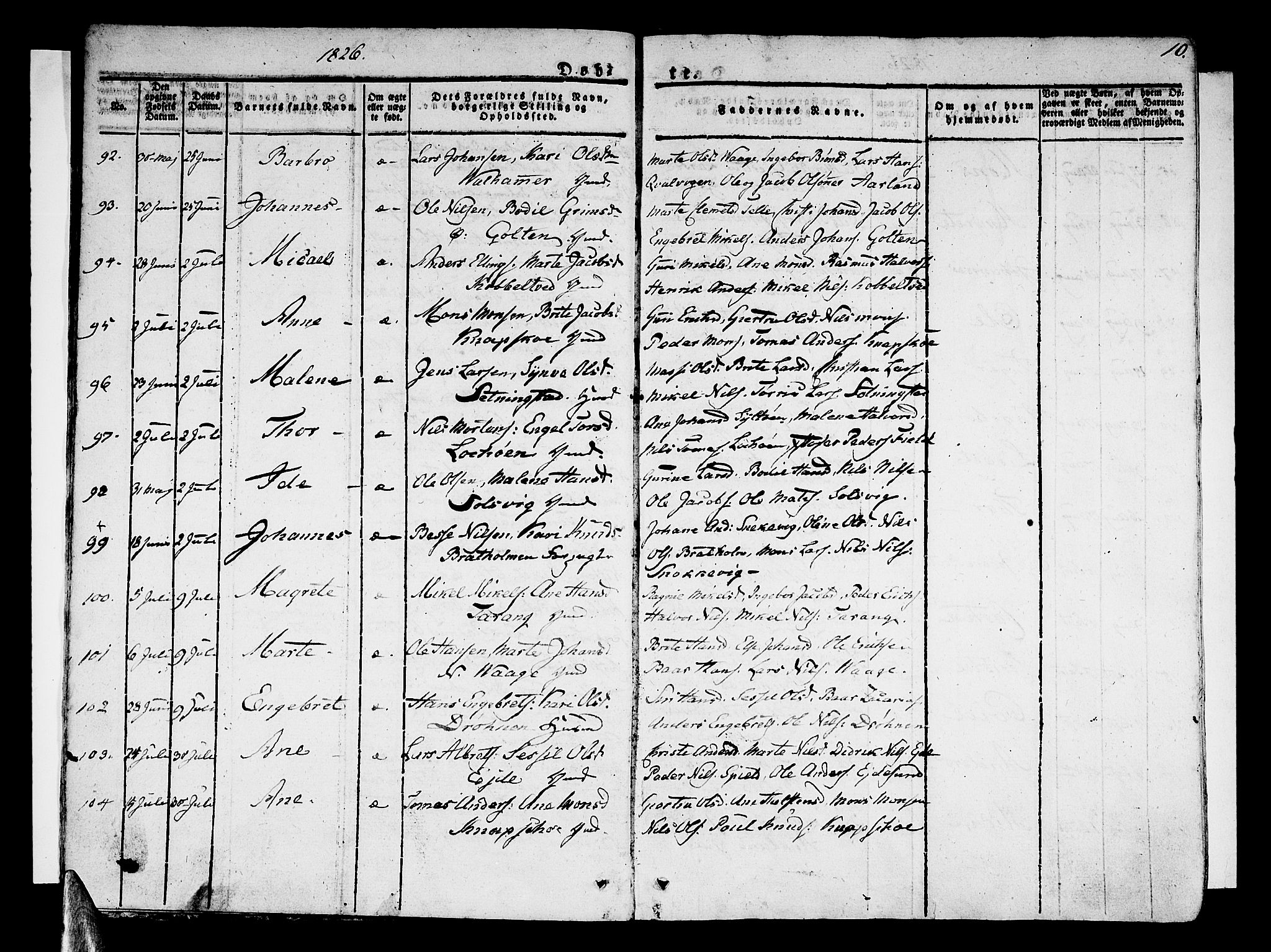 Sund sokneprestembete, AV/SAB-A-99930: Parish register (official) no. A 12, 1825-1835, p. 10