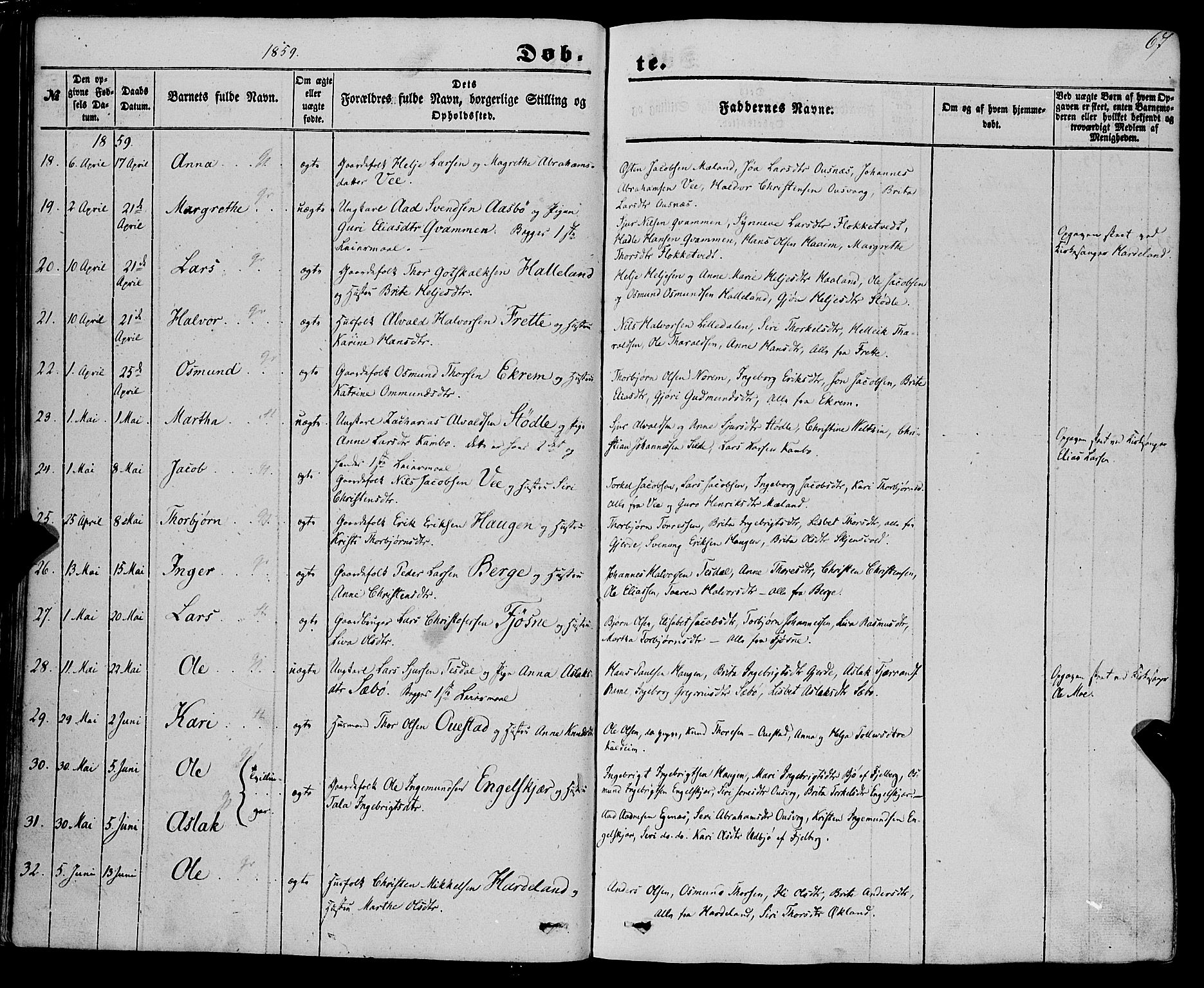 Etne sokneprestembete, AV/SAB-A-75001/H/Haa: Parish register (official) no. A 8, 1848-1862, p. 67