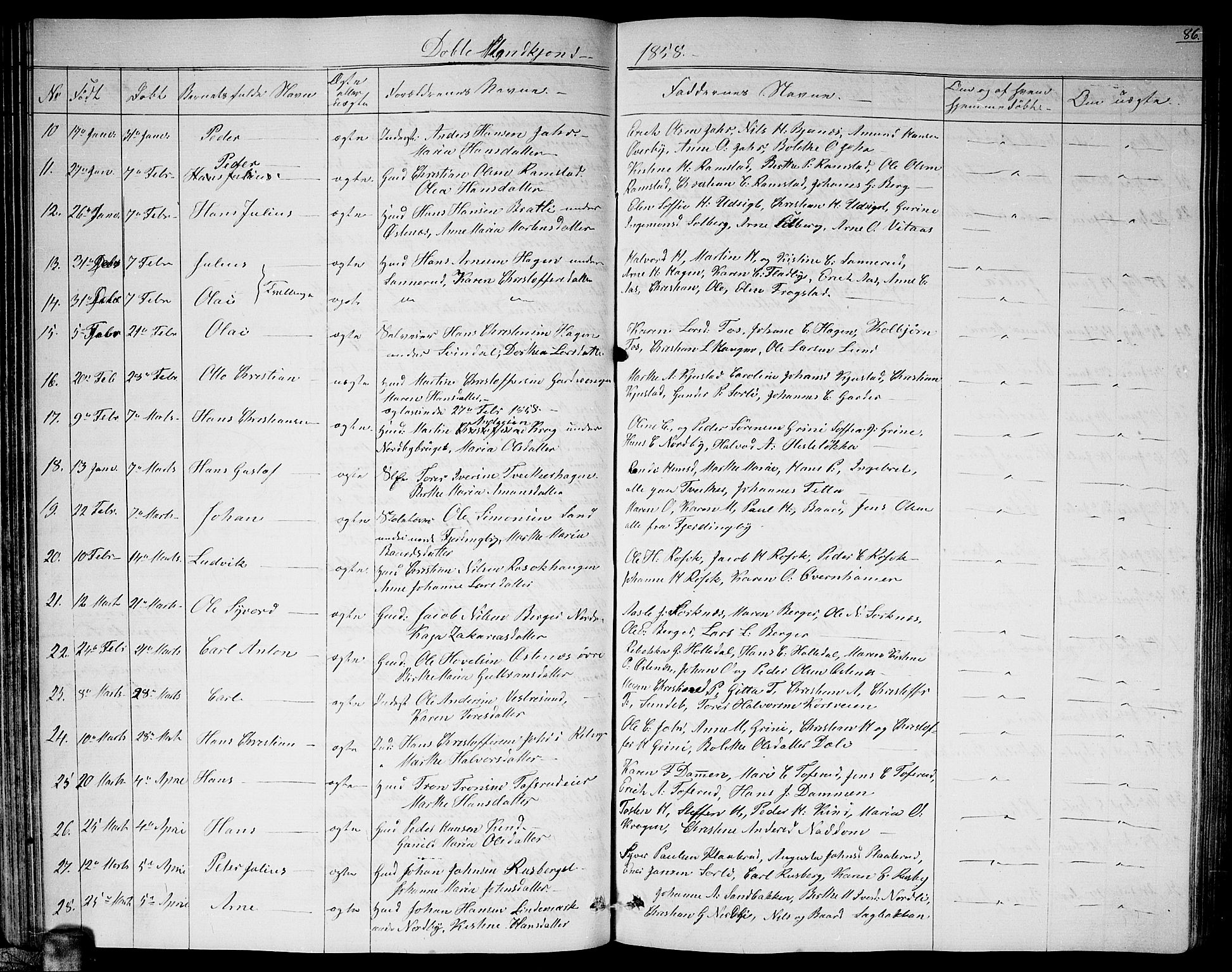 Fet prestekontor Kirkebøker, AV/SAO-A-10370a/G/Ga/L0002: Parish register (copy) no. I 2, 1843-1859, p. 86