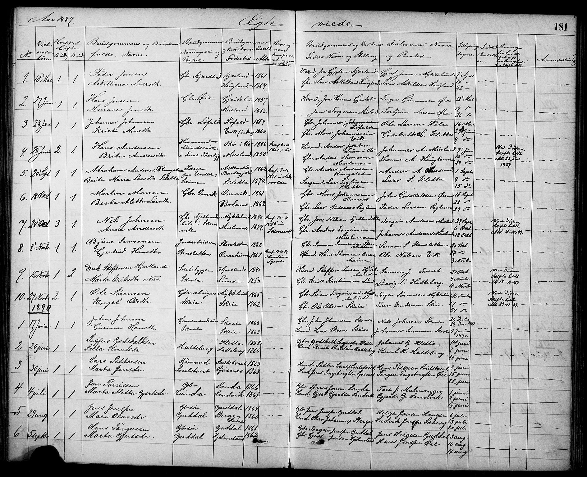 Kvinnherad sokneprestembete, AV/SAB-A-76401/H/Hab: Parish register (copy) no. A 2, 1873-1900, p. 181