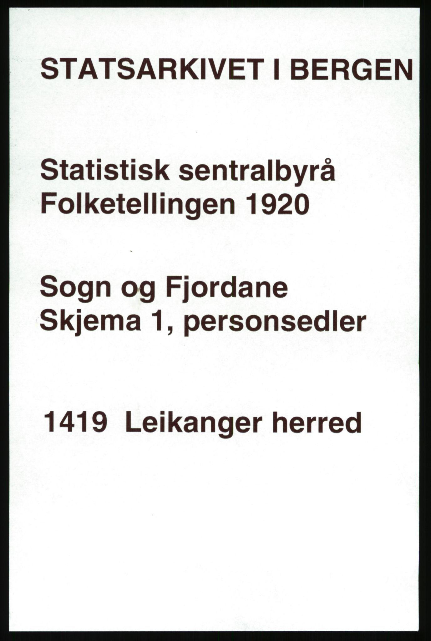 SAB, 1920 census for Leikanger, 1920, p. 944