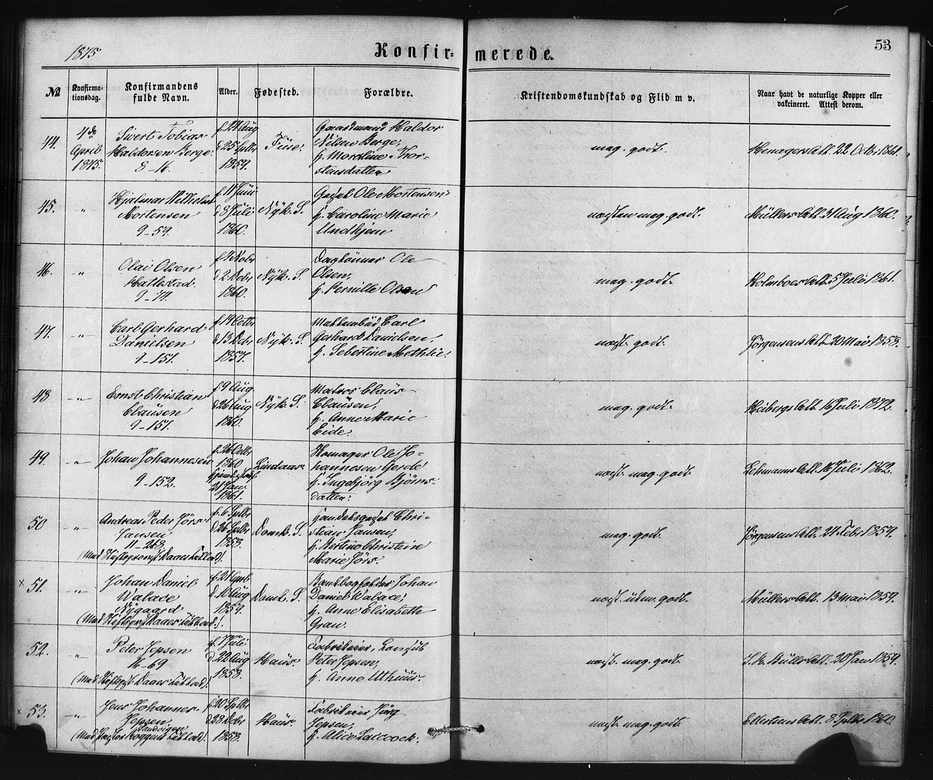 Nykirken Sokneprestembete, SAB/A-77101/H/Haa/L0025: Parish register (official) no. C 4, 1870-1886, p. 53