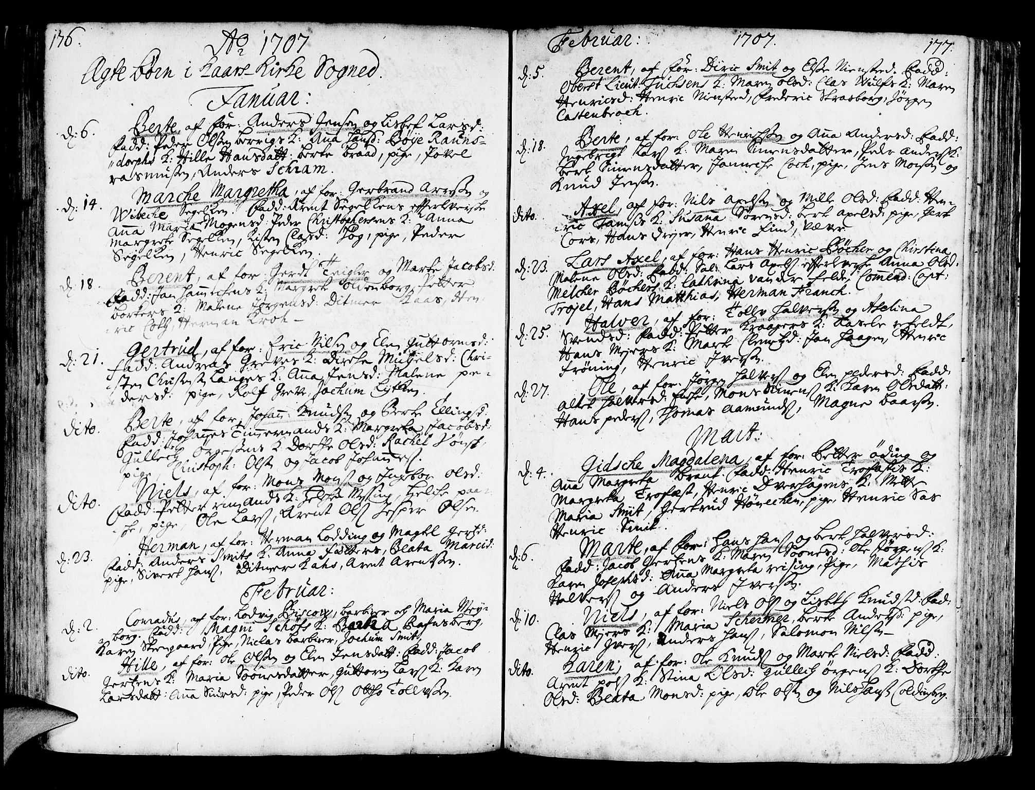 Korskirken sokneprestembete, AV/SAB-A-76101/H/Haa/L0003: Parish register (official) no. A 3, 1698-1719, p. 176-177
