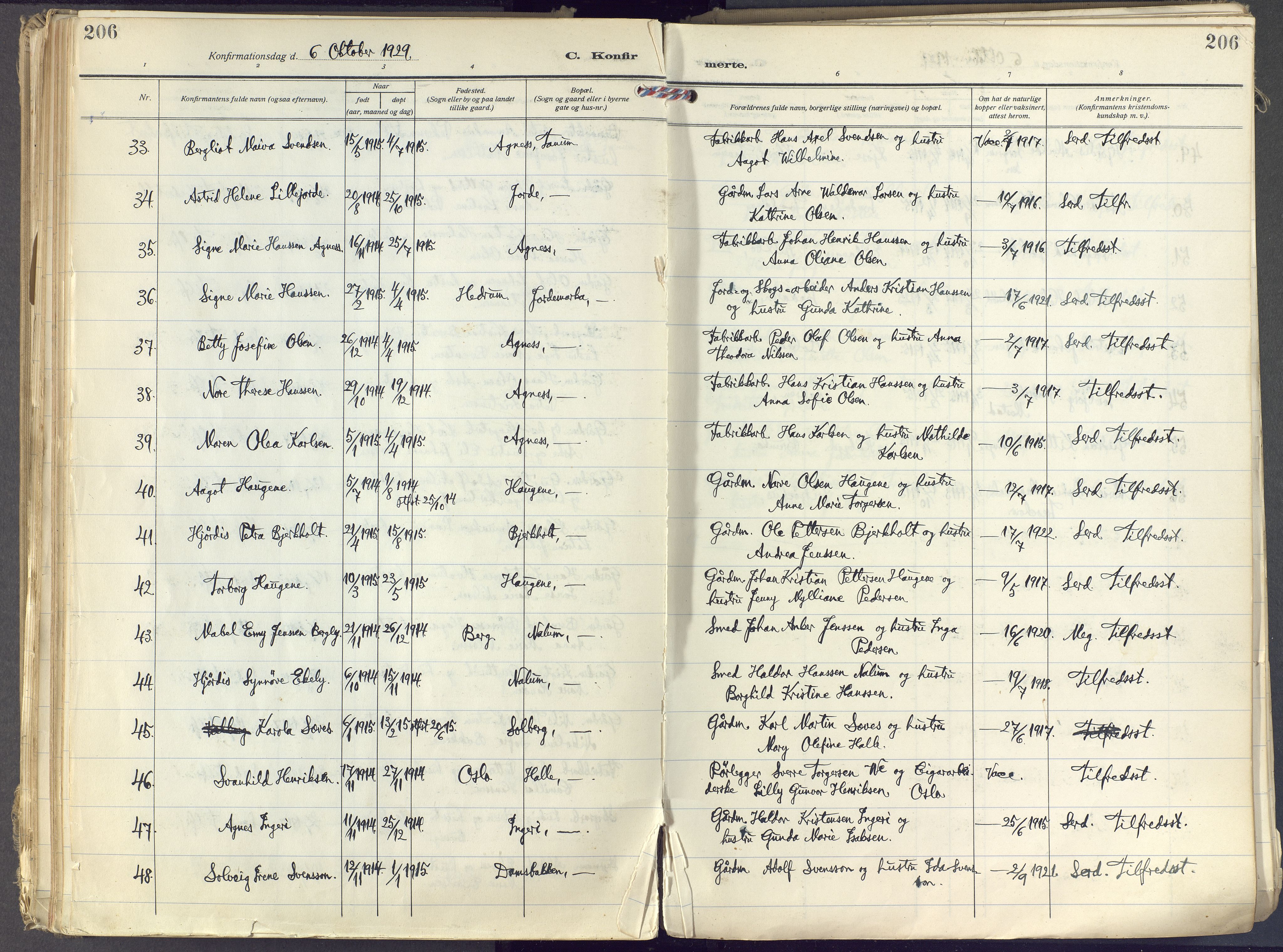 Brunlanes kirkebøker, SAKO/A-342/F/Fc/L0004: Parish register (official) no. III 4, 1923-1943, p. 206