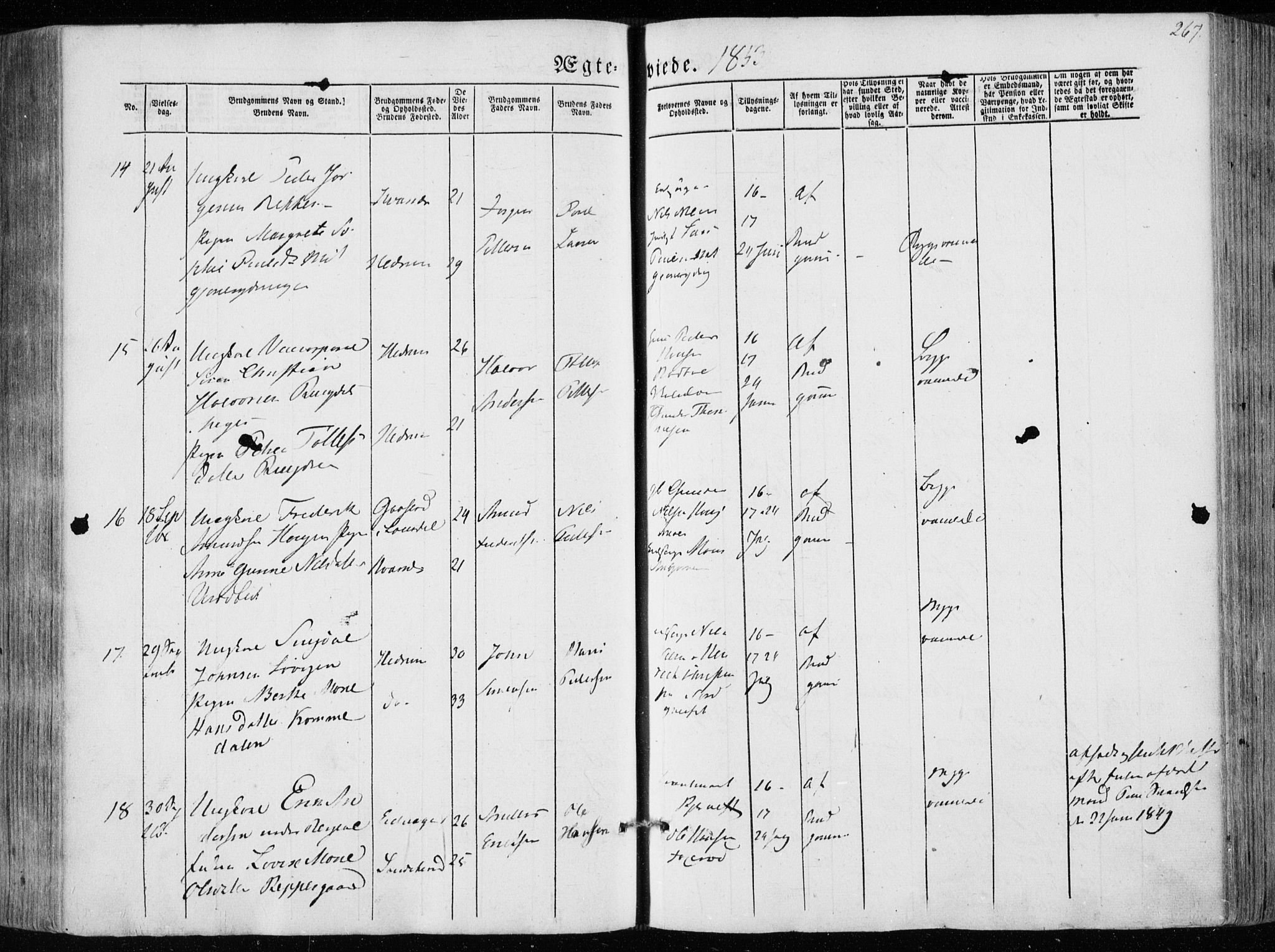 Hedrum kirkebøker, AV/SAKO-A-344/F/Fa/L0006: Parish register (official) no. I 6, 1849-1857, p. 267