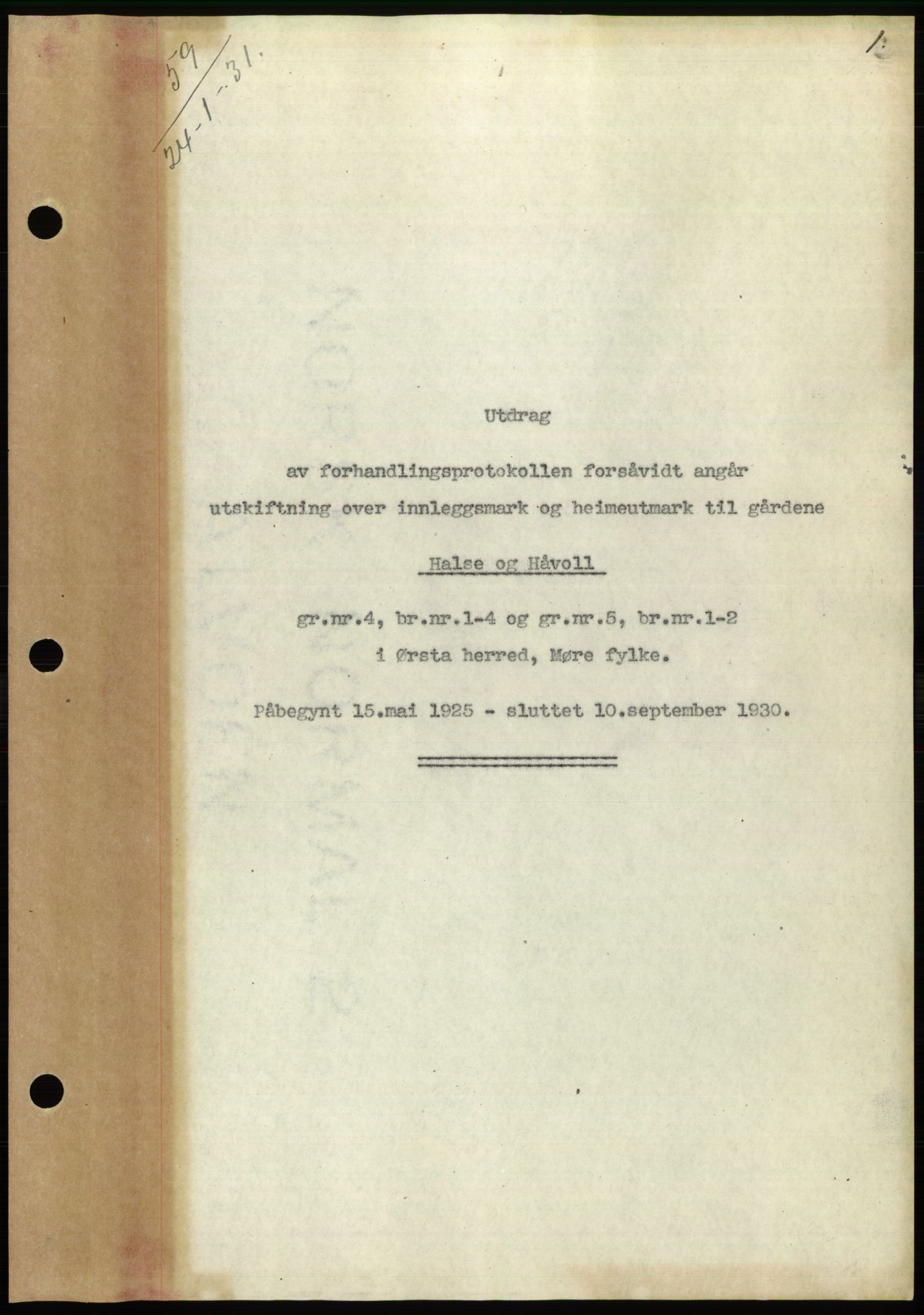 Søre Sunnmøre sorenskriveri, AV/SAT-A-4122/1/2/2C/L0052: Mortgage book no. 46, 1931-1931, Deed date: 24.01.1931