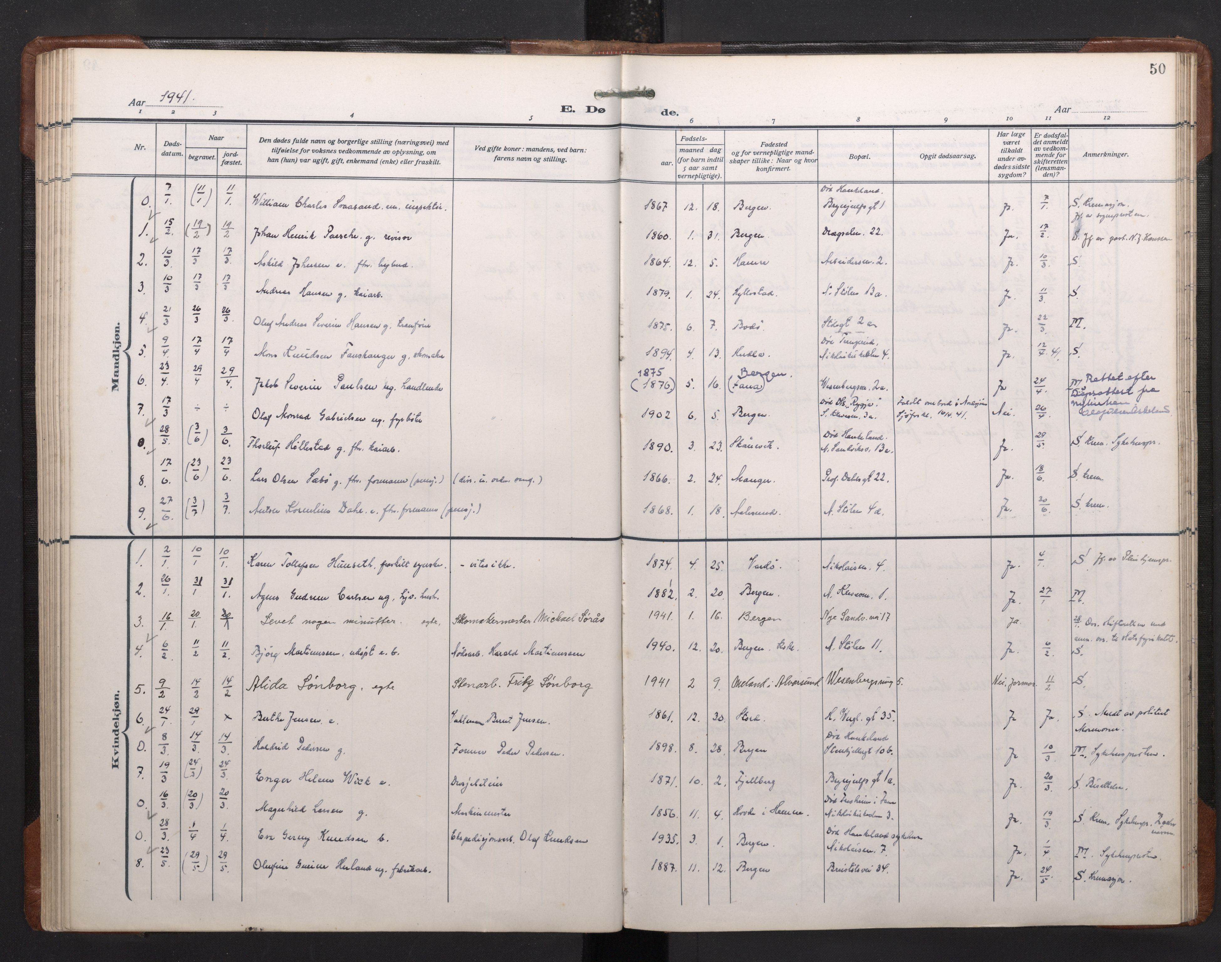 Mariakirken Sokneprestembete, SAB/A-76901/H/Haa/L0020: Parish register (official) no. E 1, 1918-1956, p. 49b-50a