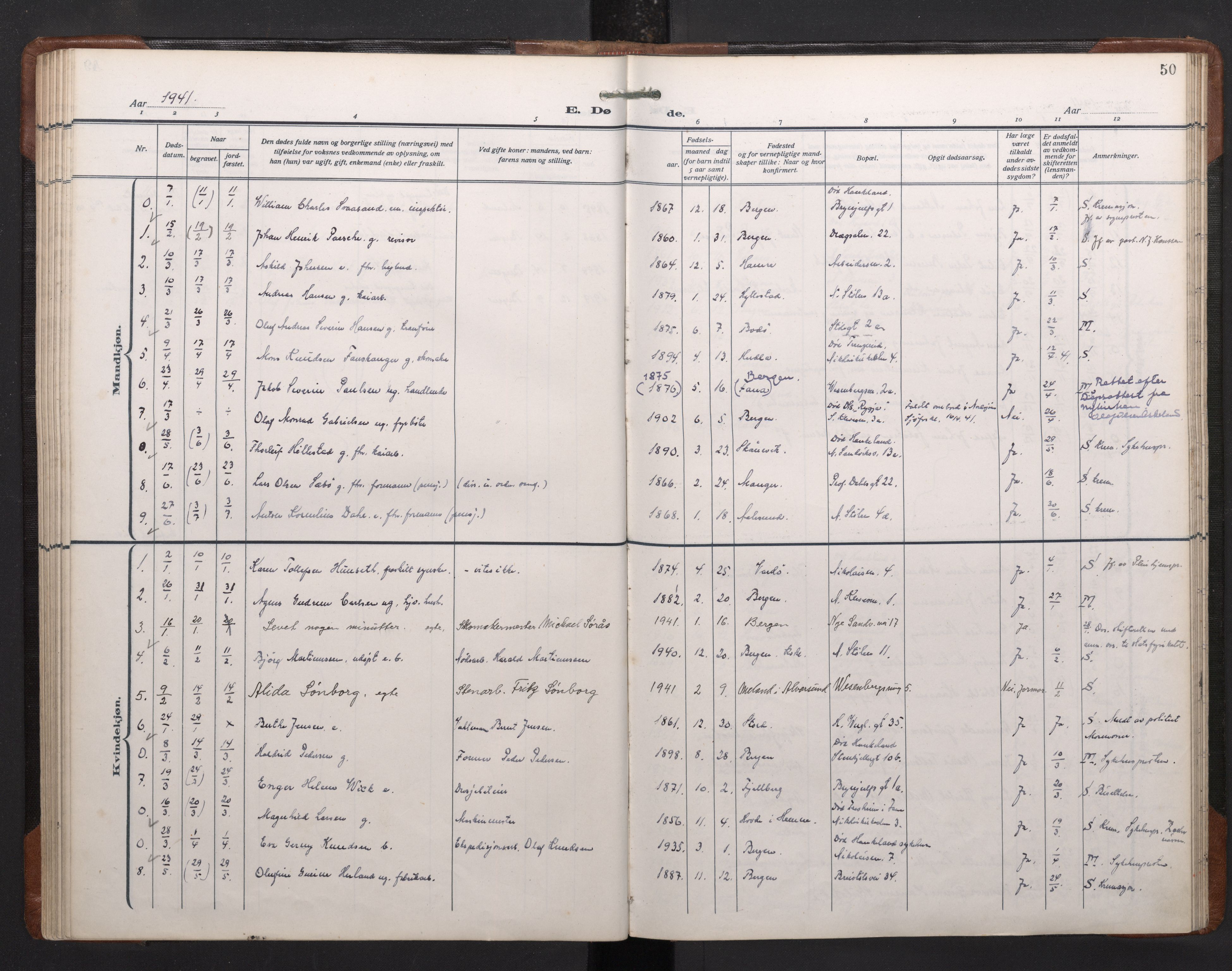 Mariakirken Sokneprestembete, AV/SAB-A-76901/H/Haa/L0020: Parish register (official) no. E 1, 1918-1956, p. 49b-50a