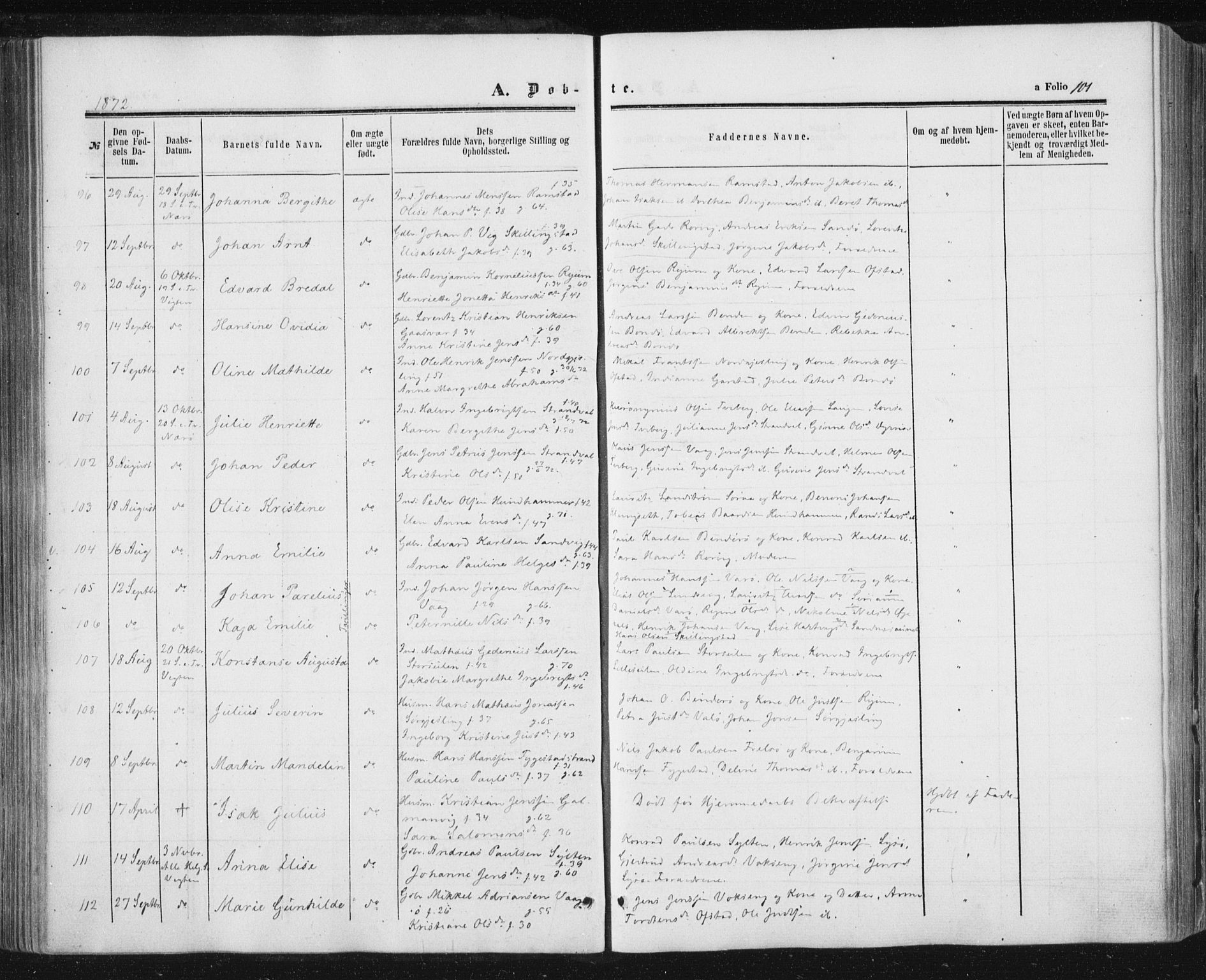 Ministerialprotokoller, klokkerbøker og fødselsregistre - Nord-Trøndelag, SAT/A-1458/784/L0670: Parish register (official) no. 784A05, 1860-1876, p. 101