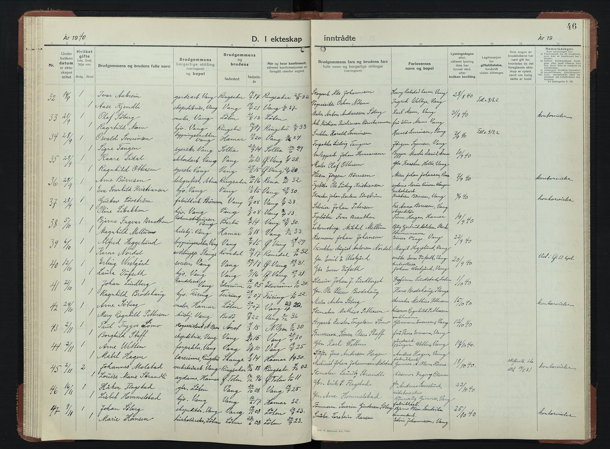 Vang prestekontor, Hedmark, AV/SAH-PREST-008/H/Ha/Hab/L0019: Parish register (copy) no. 19, 1940-1953, p. 46