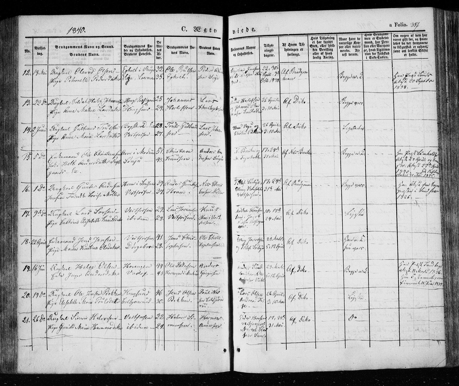 Eiker kirkebøker, AV/SAKO-A-4/F/Fa/L0013a: Parish register (official) no. I 13A, 1832-1845, p. 357