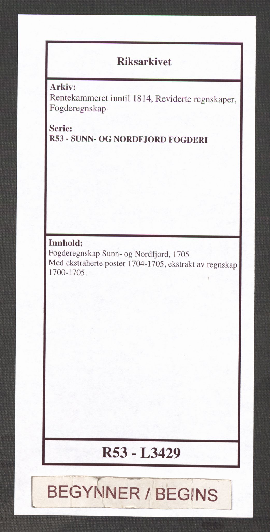 Rentekammeret inntil 1814, Reviderte regnskaper, Fogderegnskap, AV/RA-EA-4092/R53/L3429: Fogderegnskap Sunn- og Nordfjord, 1705, p. 1