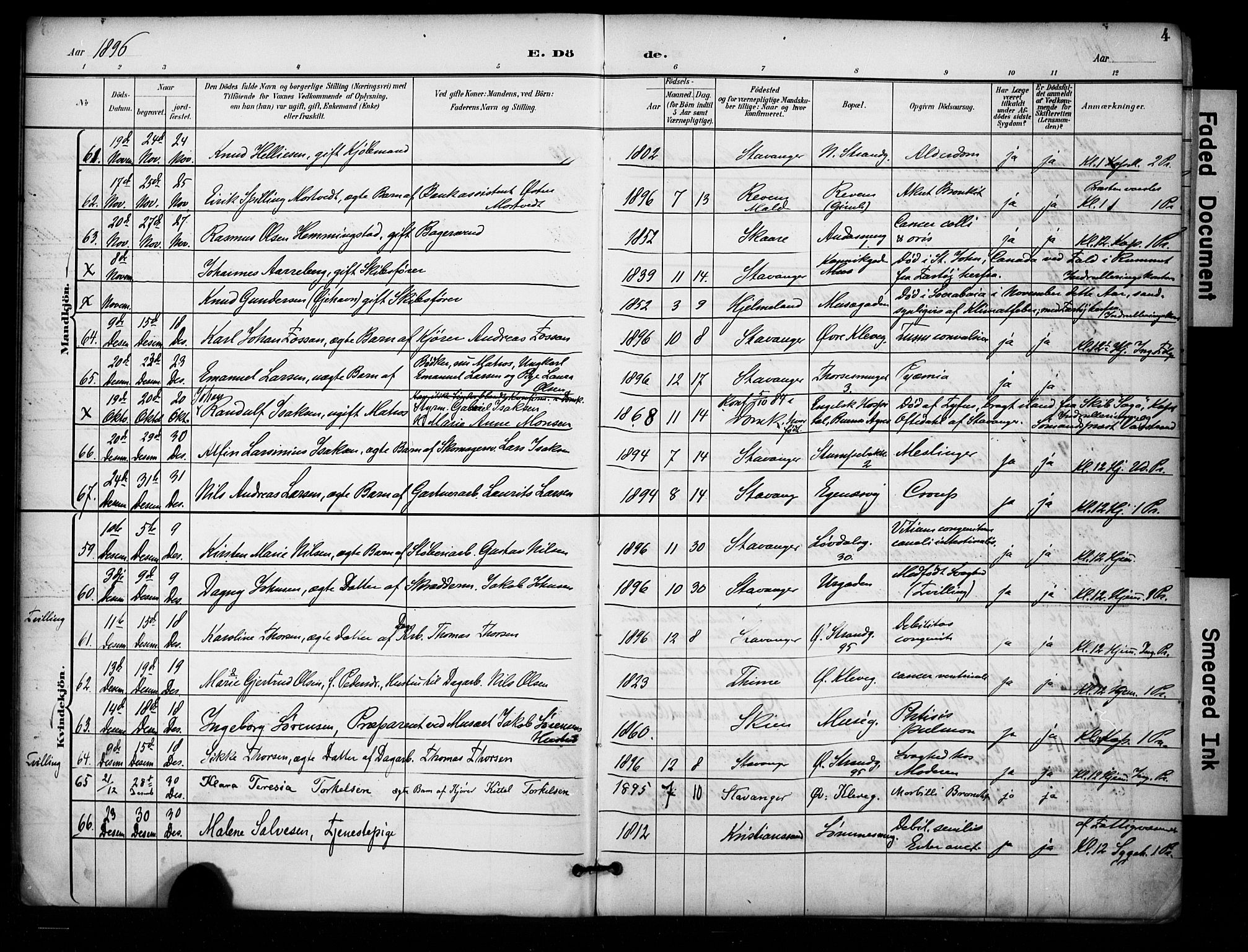 Domkirken sokneprestkontor, AV/SAST-A-101812/001/30/30BA/L0032: Parish register (official) no. A 31, 1896-1917, p. 4