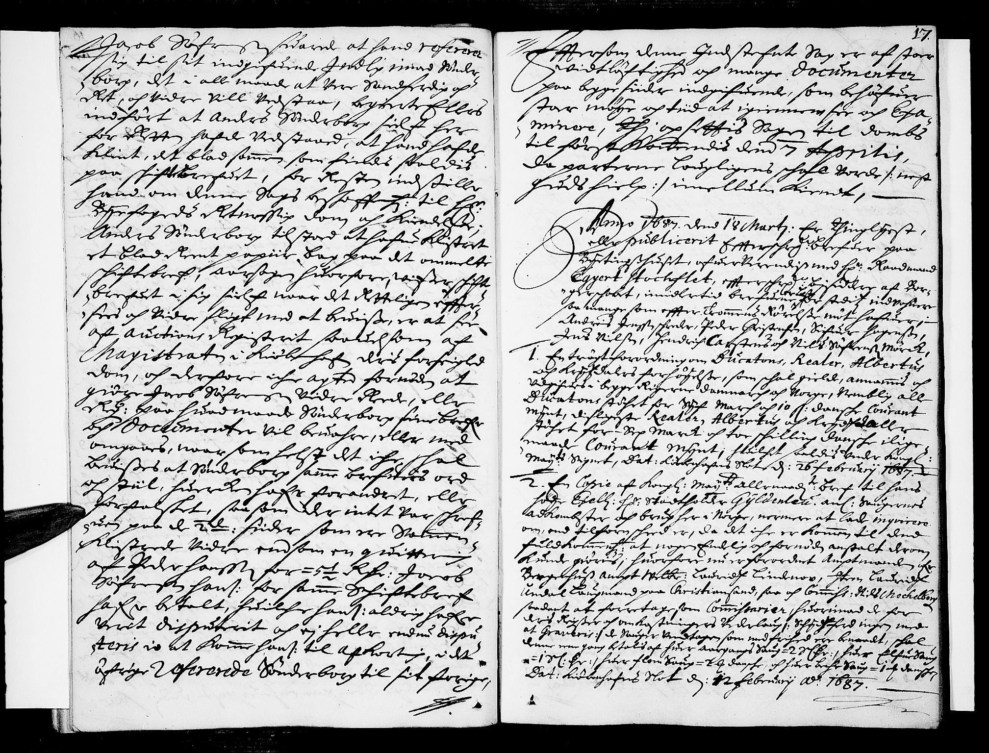 Drammen byfogd, AV/SAKO-A-222/F/Fa/L0018: Tingbok for Bragernes, 1687, p. 16b-17a