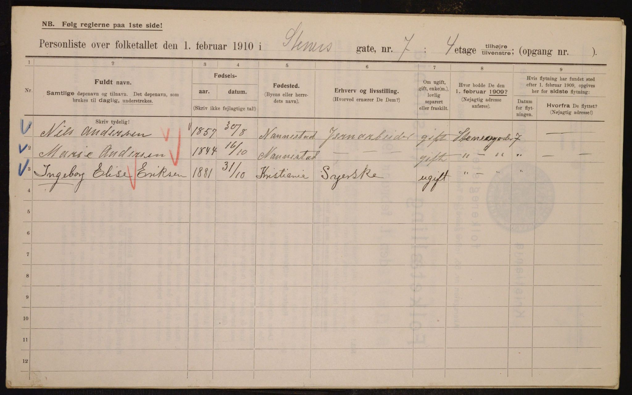 OBA, Municipal Census 1910 for Kristiania, 1910, p. 96356