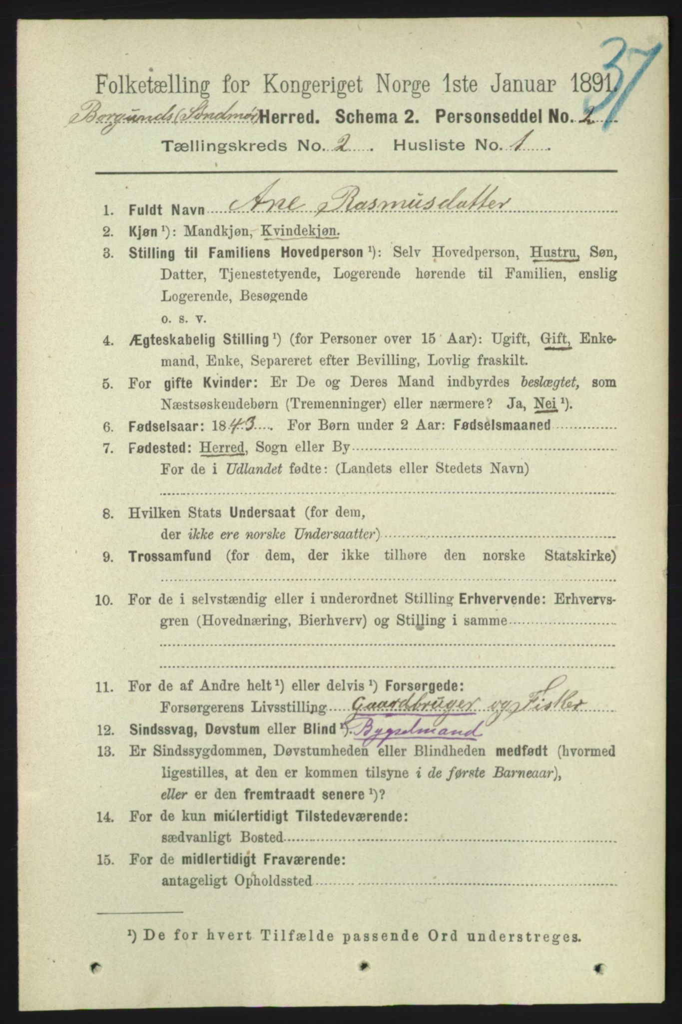 RA, 1891 census for 1531 Borgund, 1891, p. 452