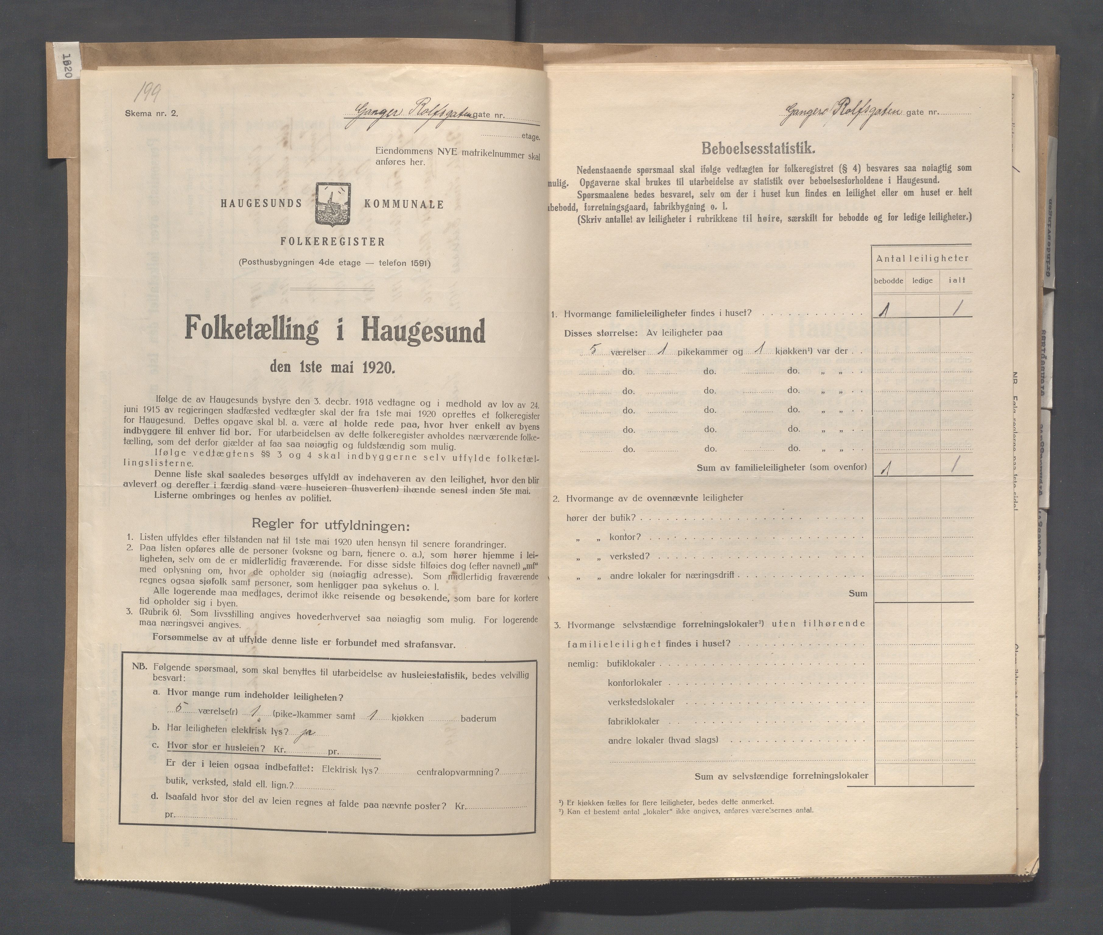 IKAR, Local census 1.5.1920 for Haugesund, 1920, p. 1019